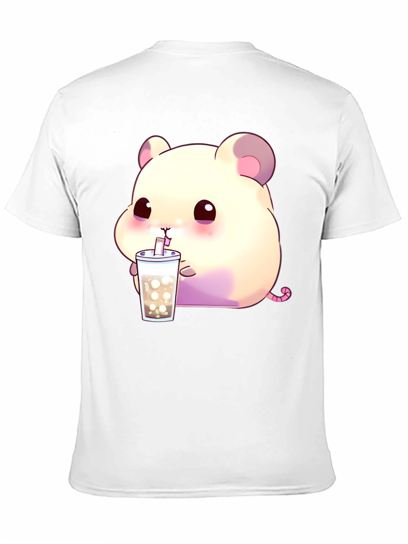 Cute Hamster Bubble Tea Graphic T-Shirt - Black