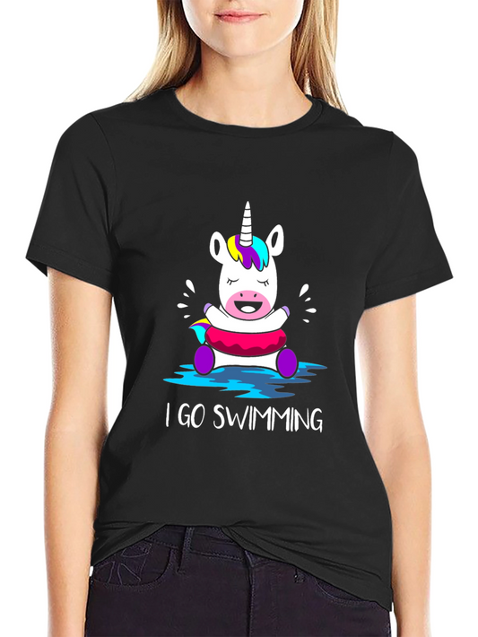 Unicorn Swimming T-Shirt - Cute Cartoon Tee