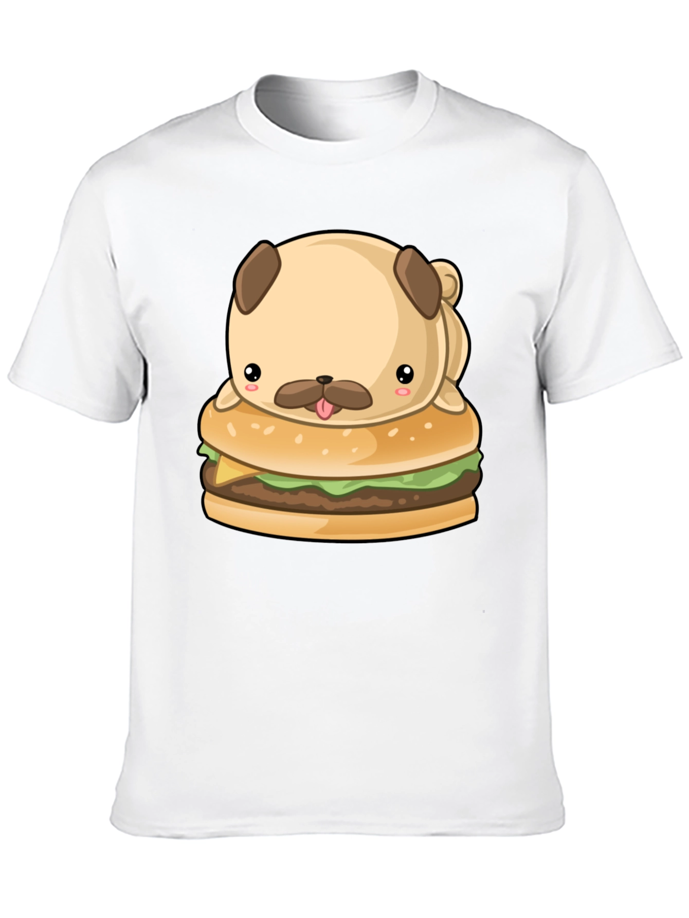 Cute Pug Burger Graphic Black T-Shirt