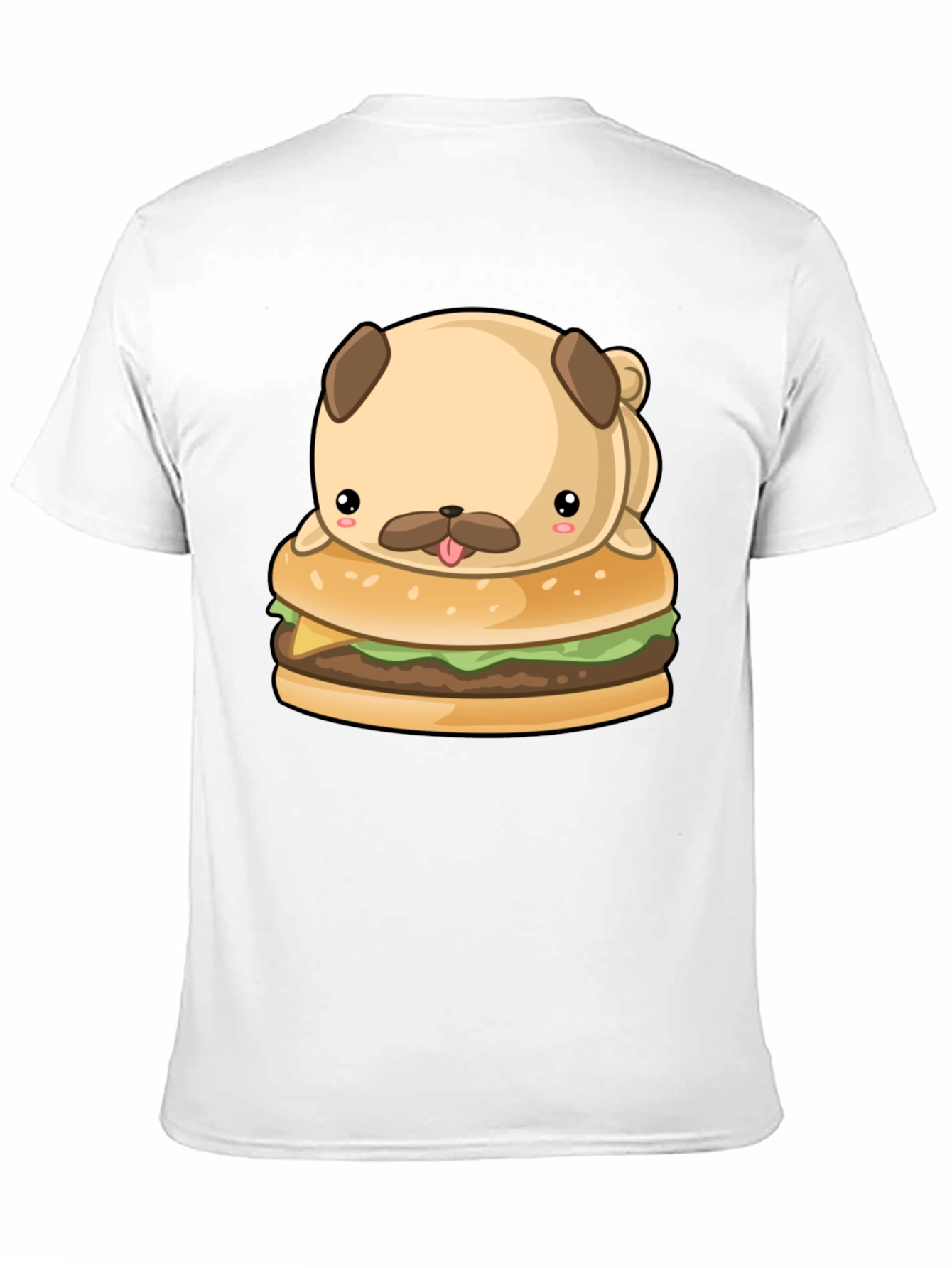 Cute Pug Burger Graphic Black T-Shirt