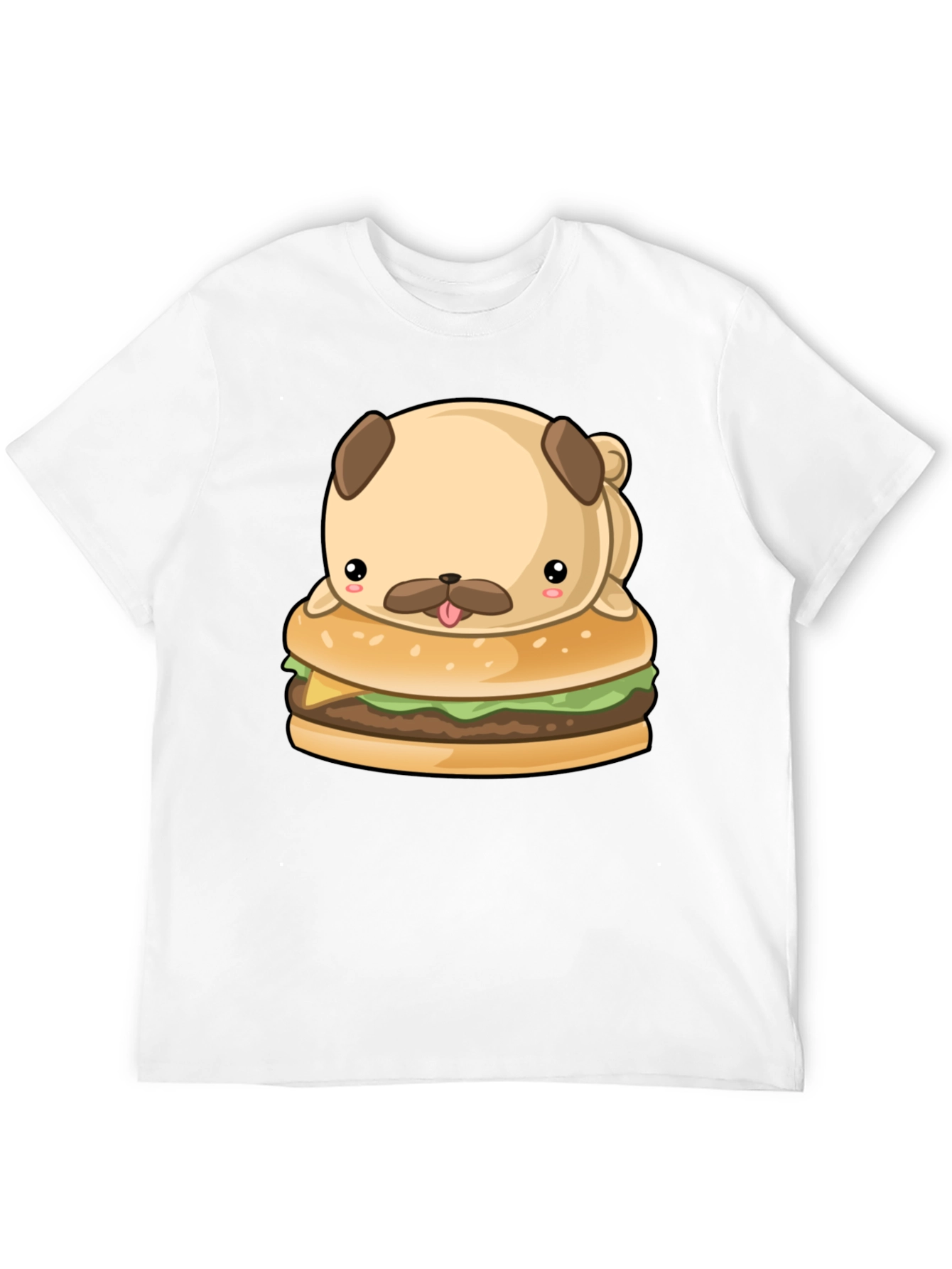 Cute Pug Burger Graphic Black T-Shirt
