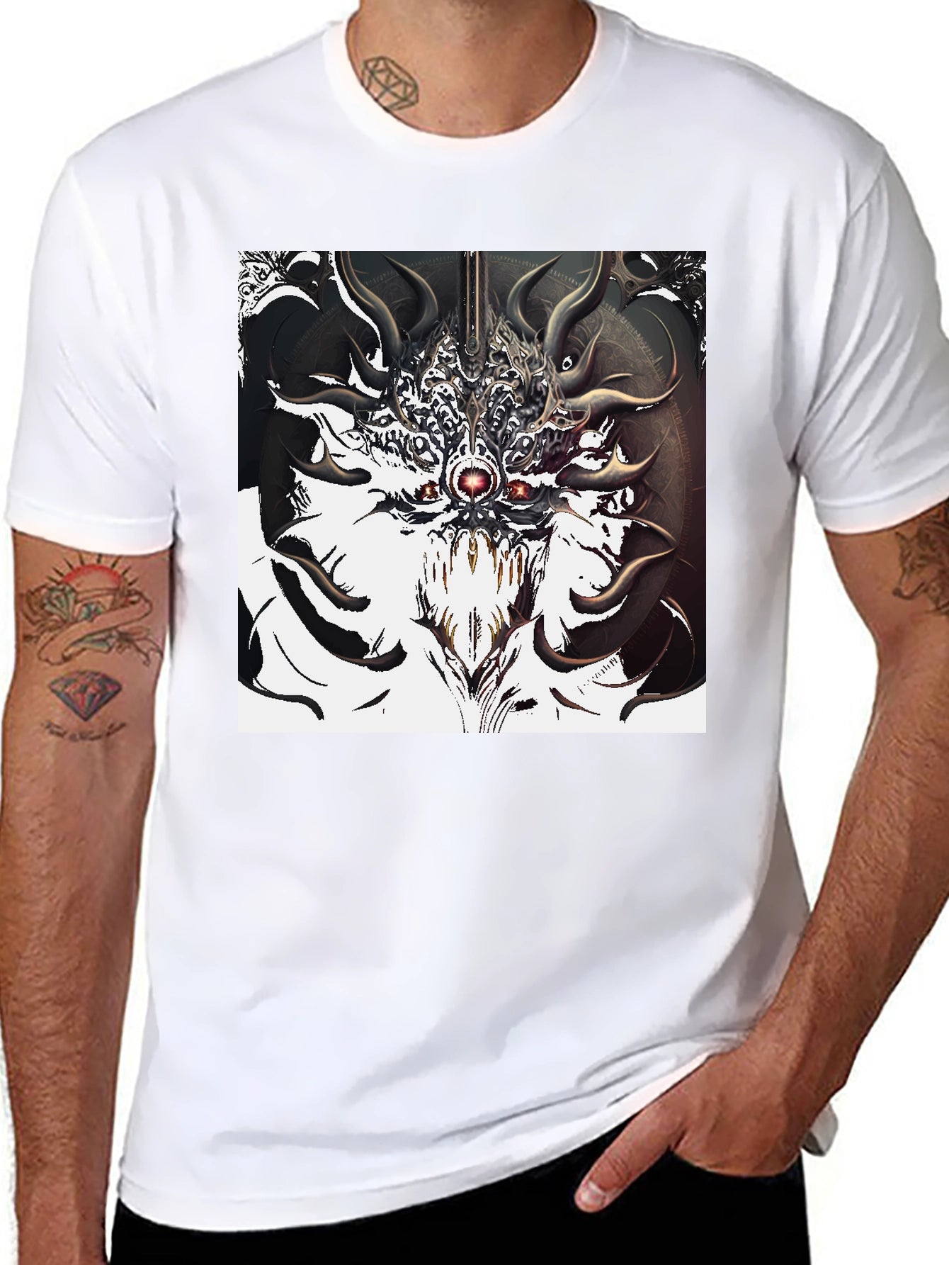 Abstract Creature Graphic Tee - Black Cotton T-Shirt
