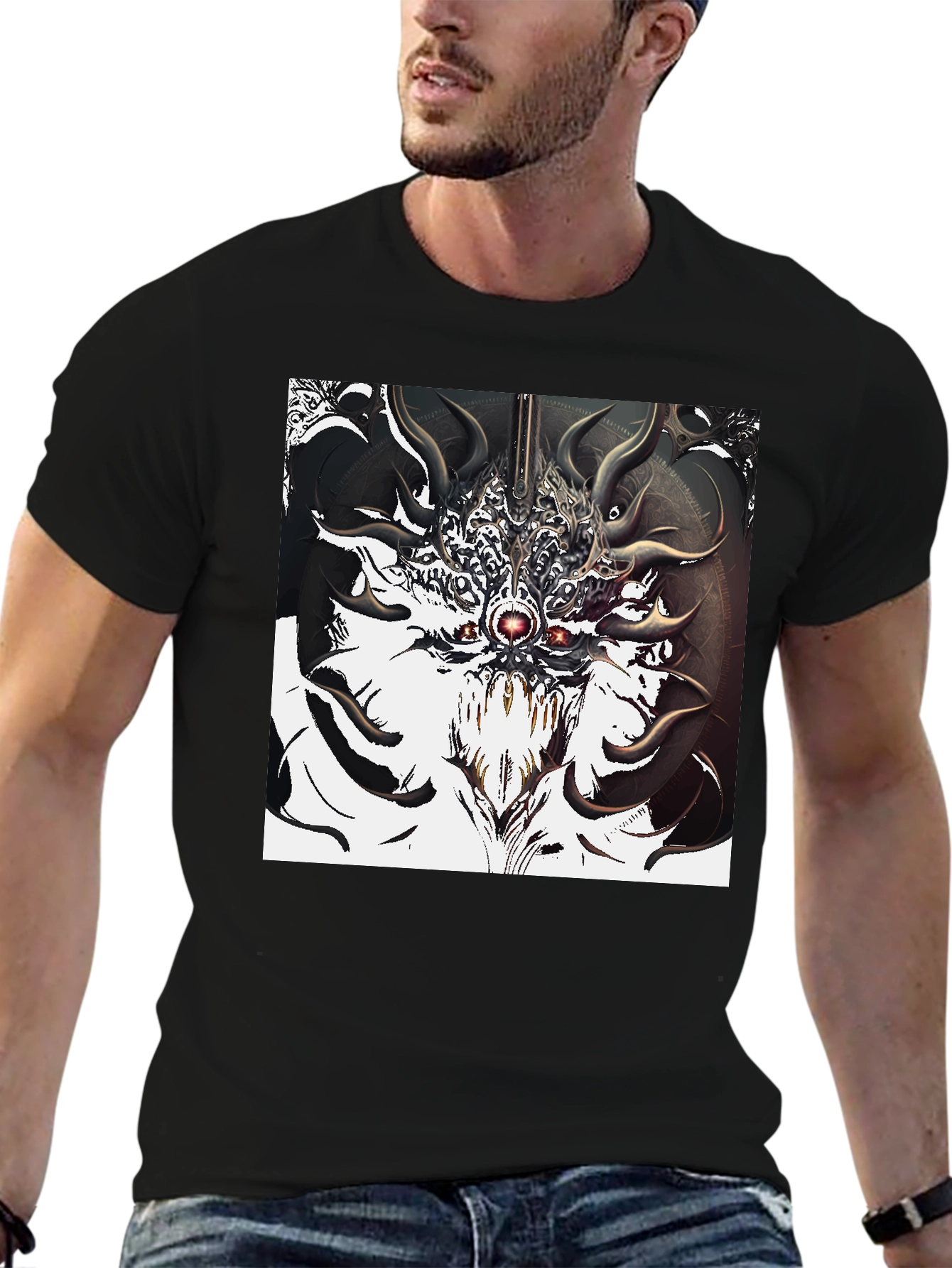 Abstract Creature Graphic Tee - Black Cotton T-Shirt