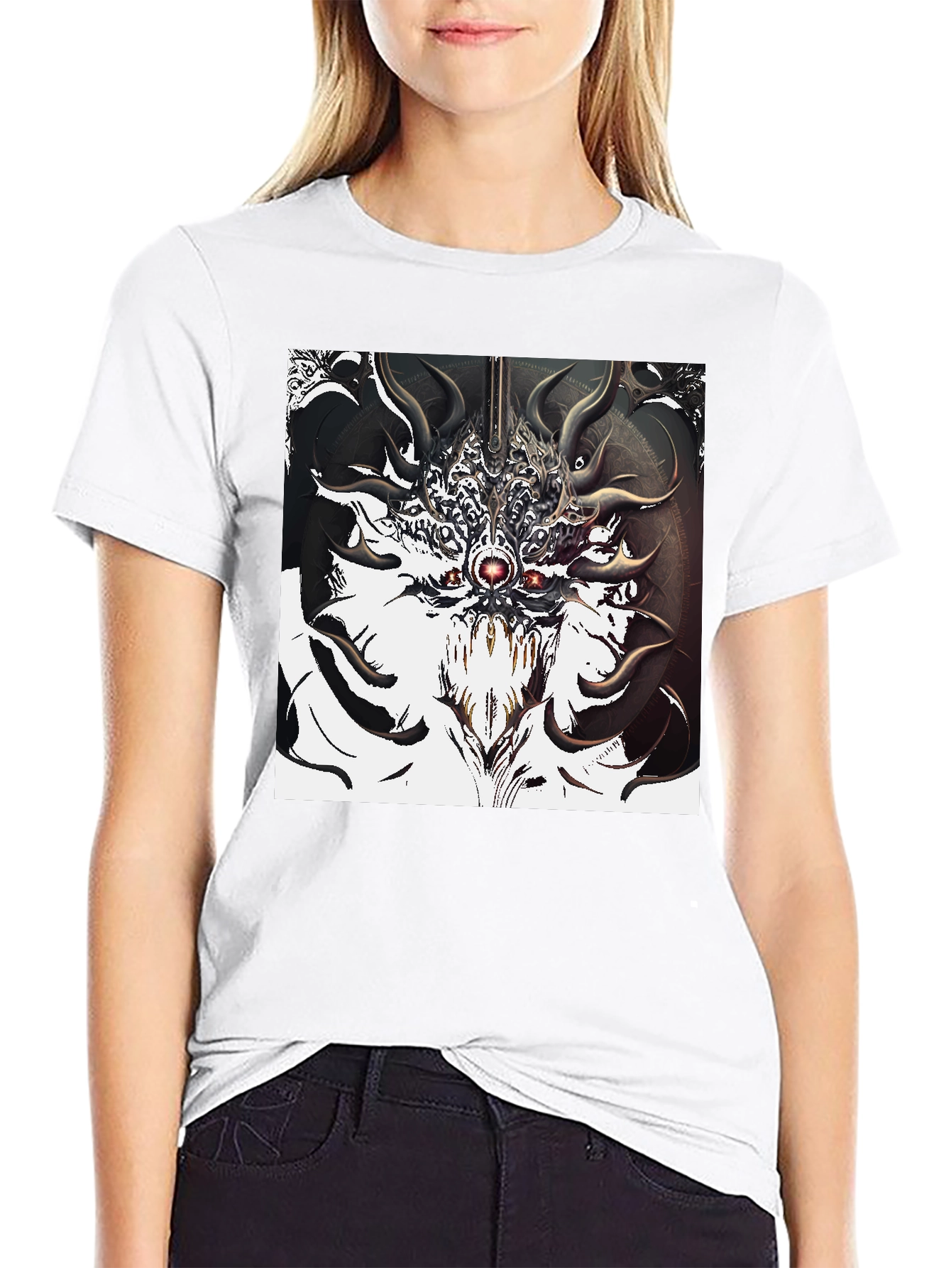 Abstract Creature Graphic Tee - Black Cotton T-Shirt