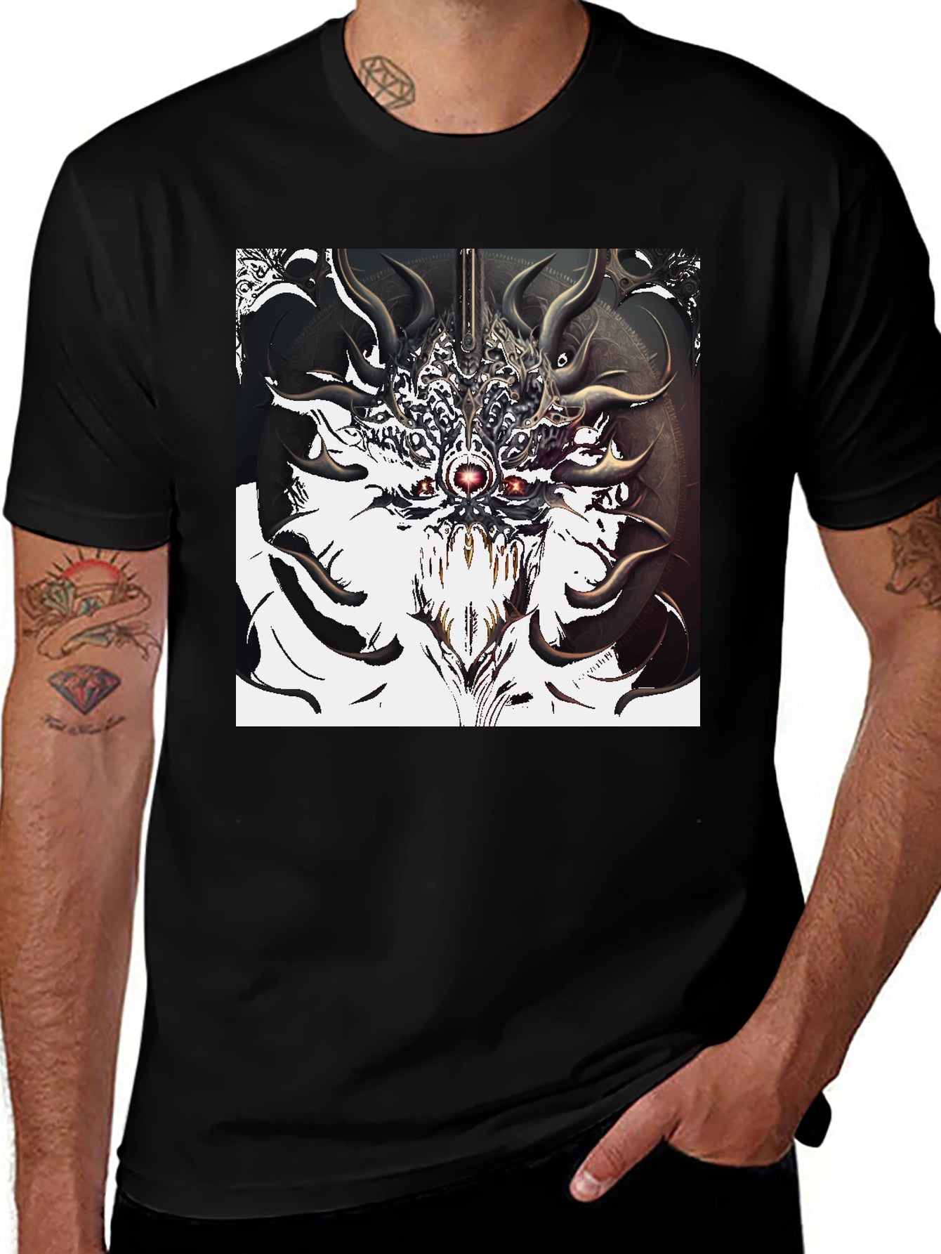 Abstract Creature Graphic Tee - Black Cotton T-Shirt