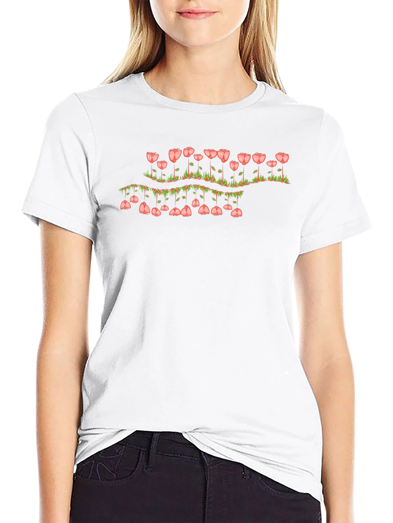 Floral Cascade Black T-Shirt