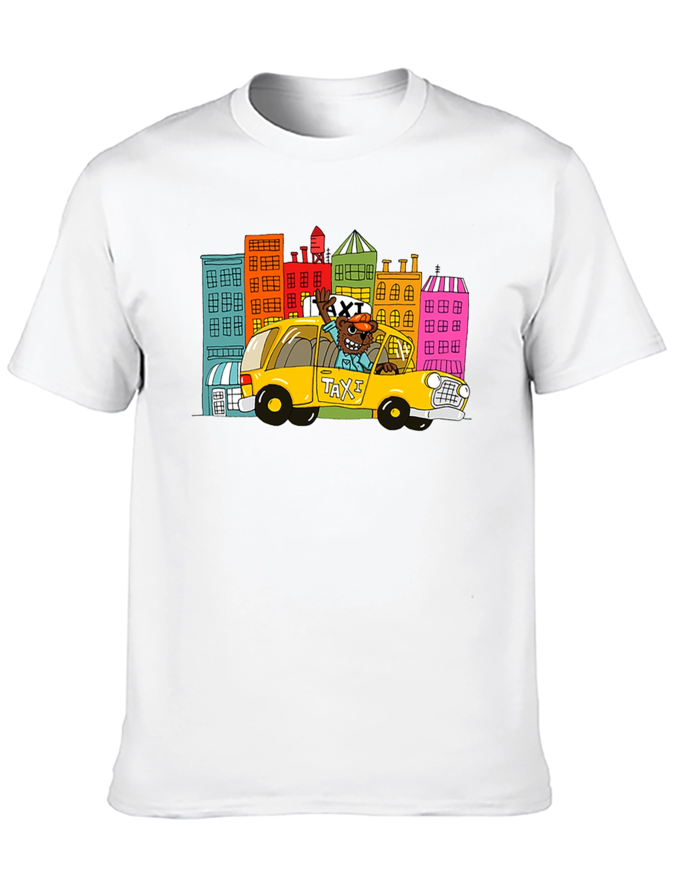 Cartoon Taxi Graphic Tee - Black