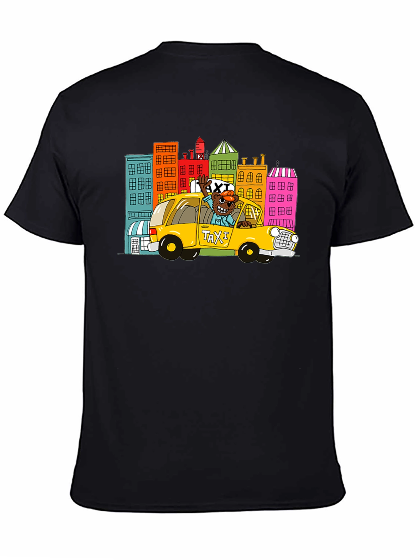Cartoon Taxi Graphic Tee - Black