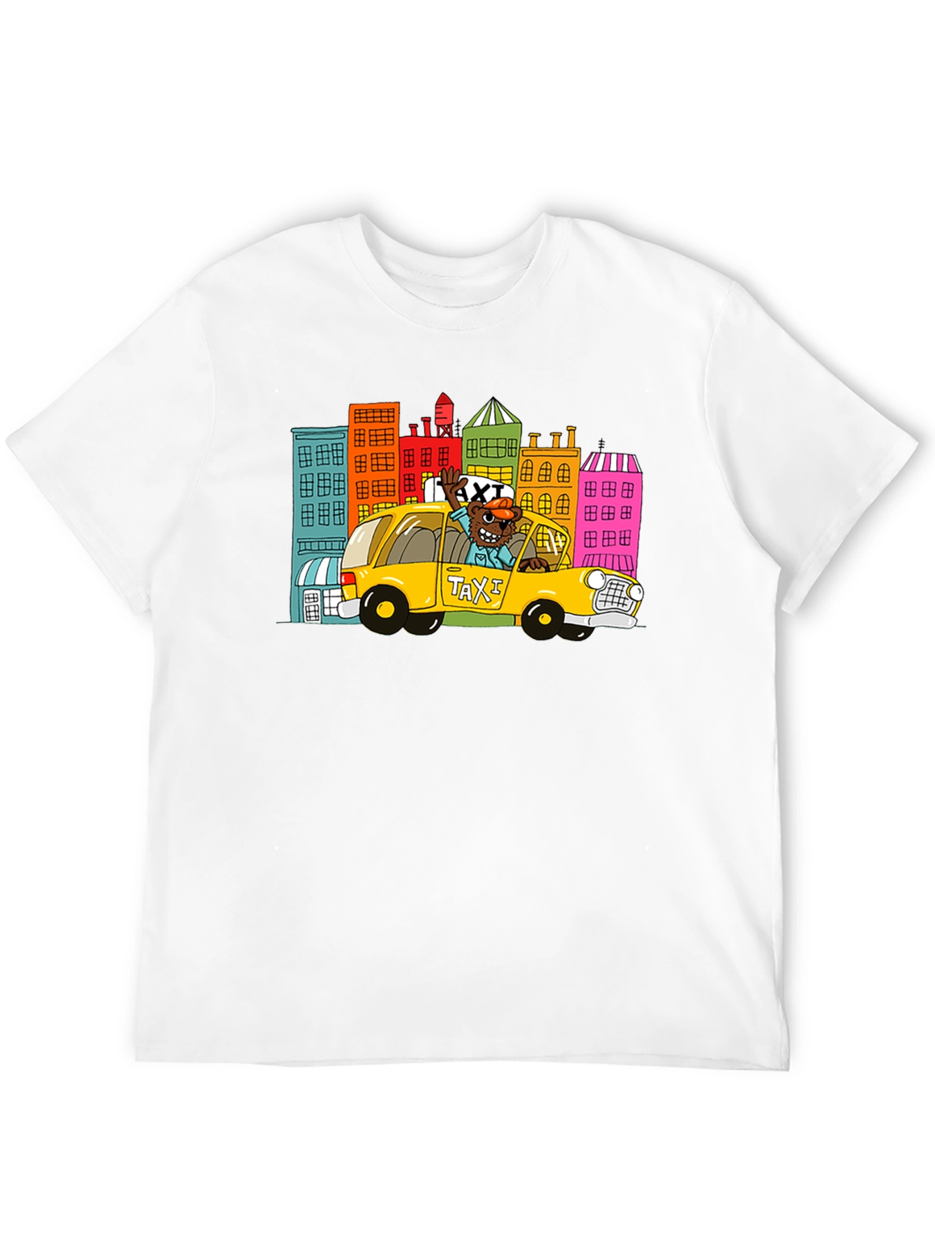 Cartoon Taxi Graphic Tee - Black