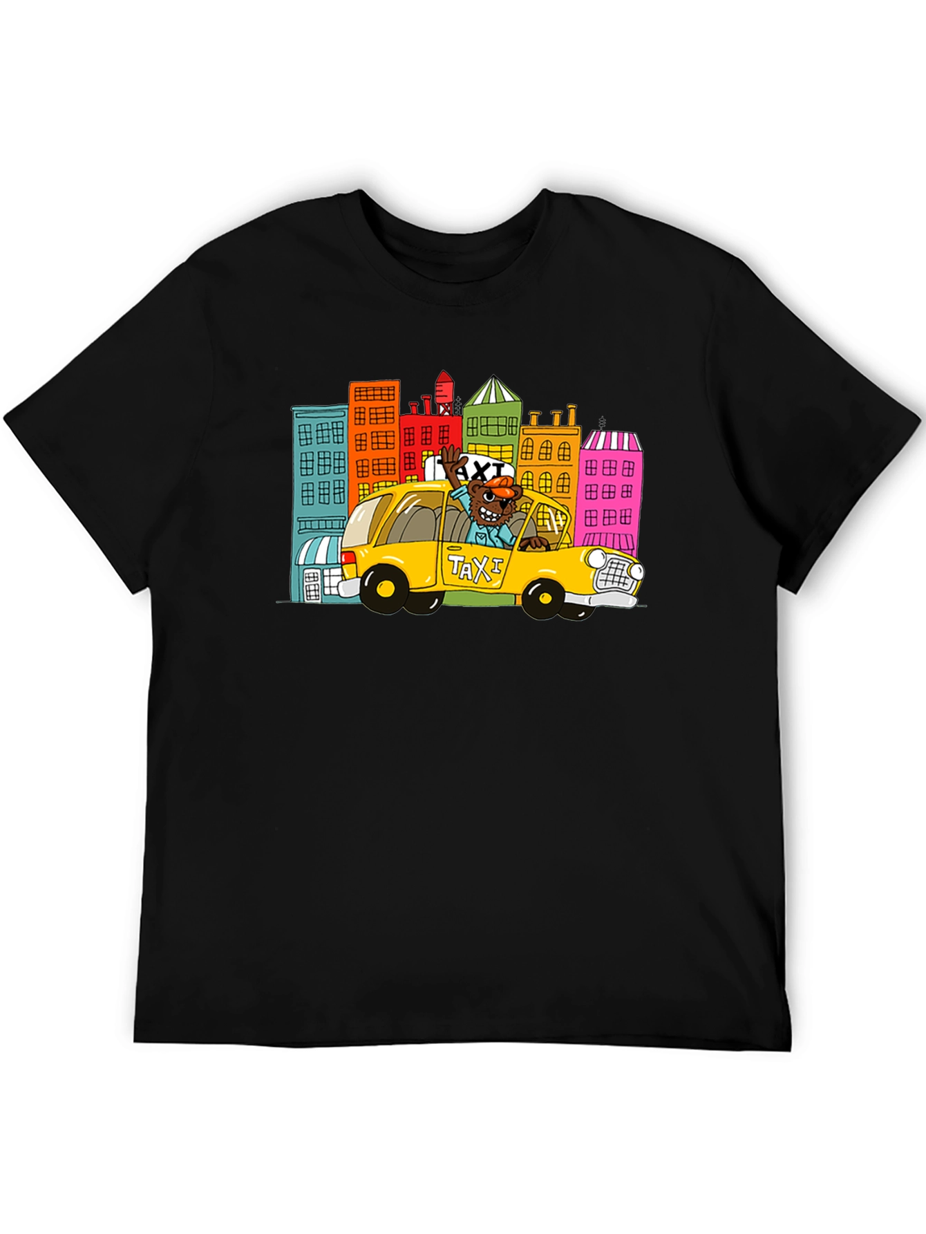 Cartoon Taxi Graphic Tee - Black