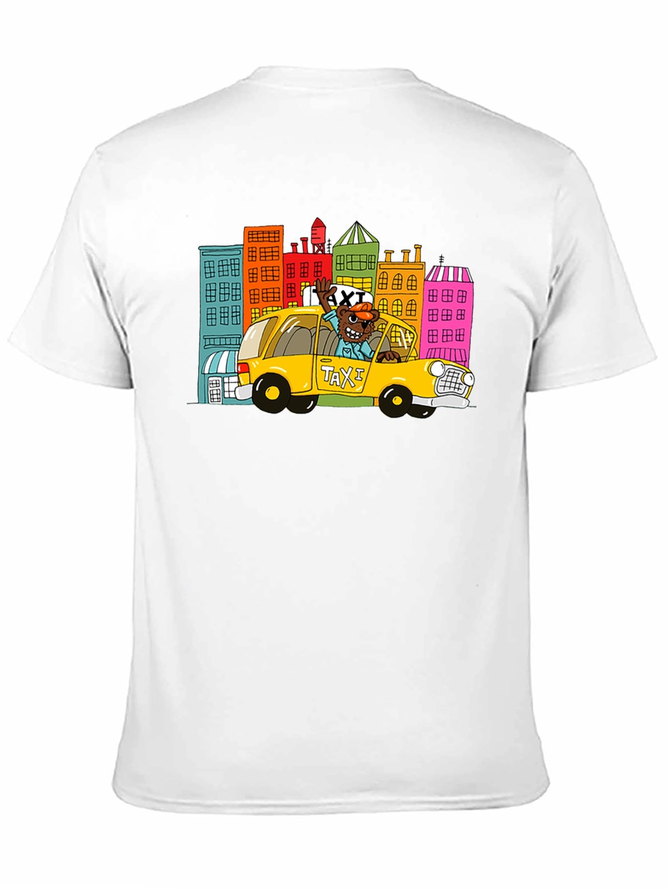 Cartoon Taxi Graphic Tee - Black