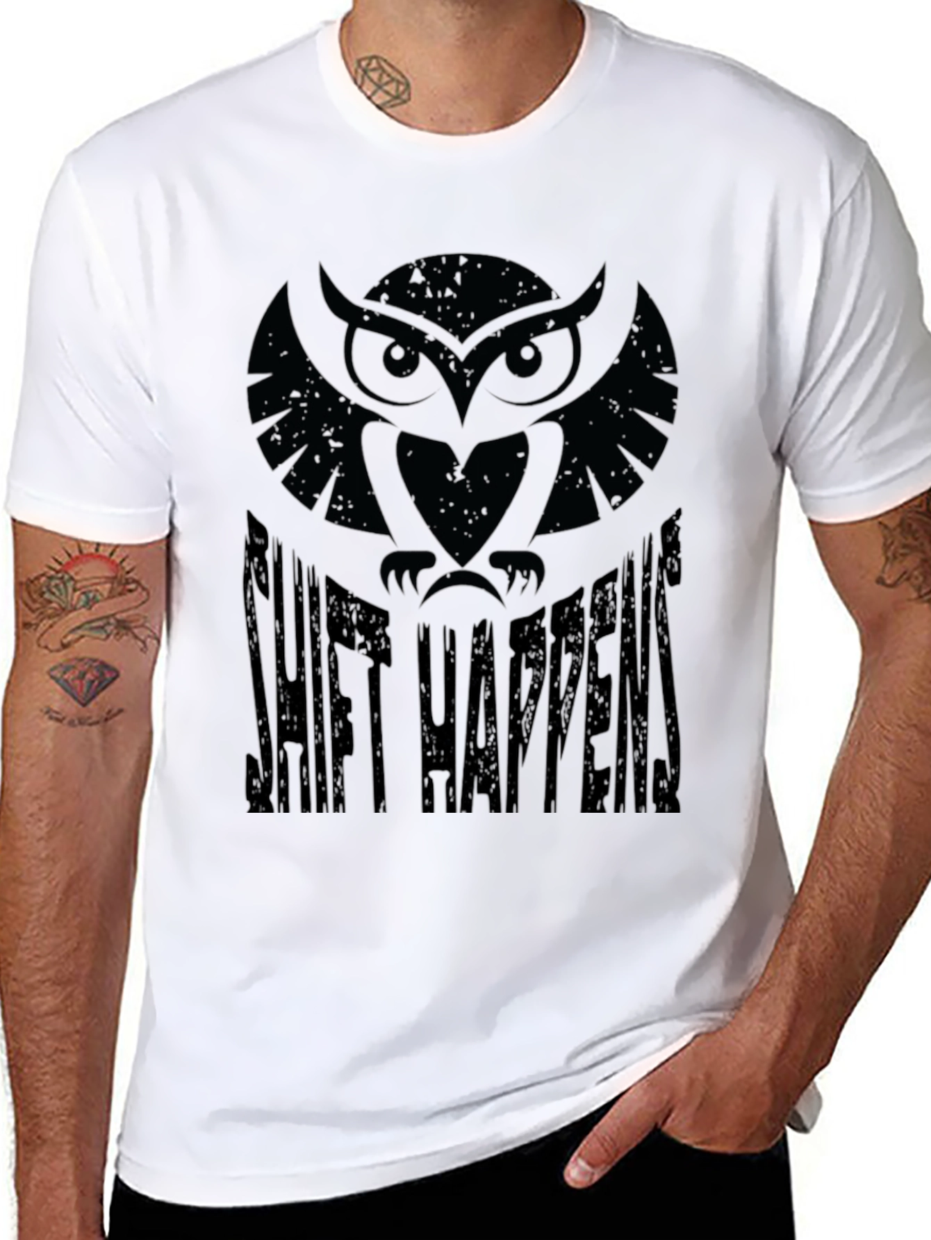 Shift Happens Owl Graphic Print Mens T-Shirt