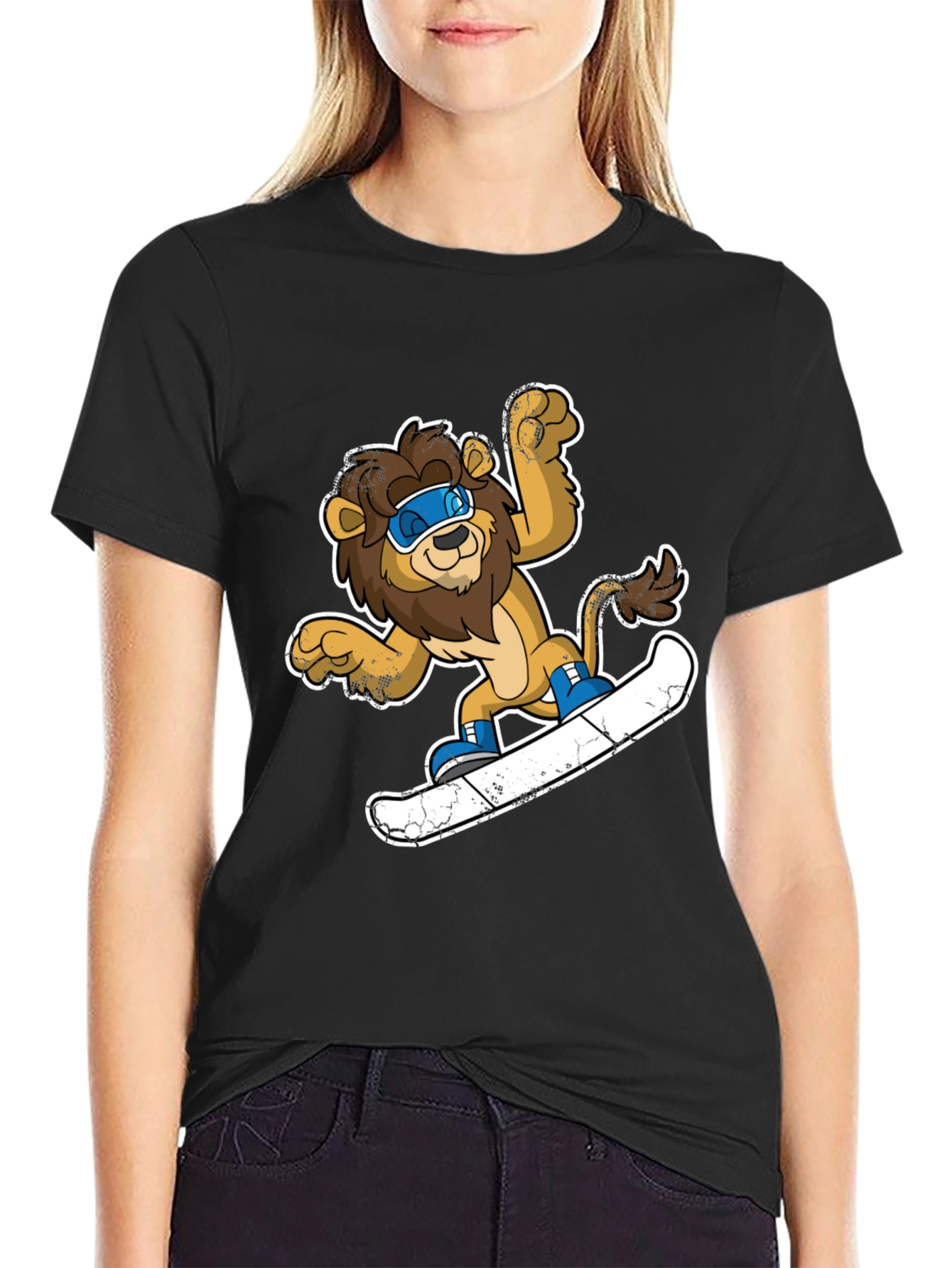 Lion Snowboarding T-Shirt - Fun Cartoon Design