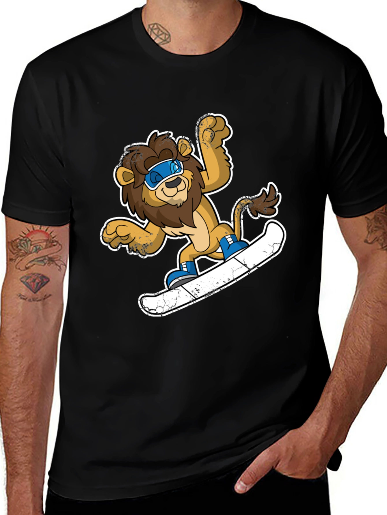 Lion Snowboarding T-Shirt - Fun Cartoon Design