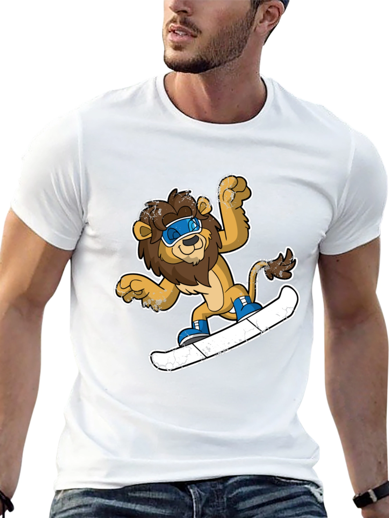 Lion Snowboarding T-Shirt - Fun Cartoon Design