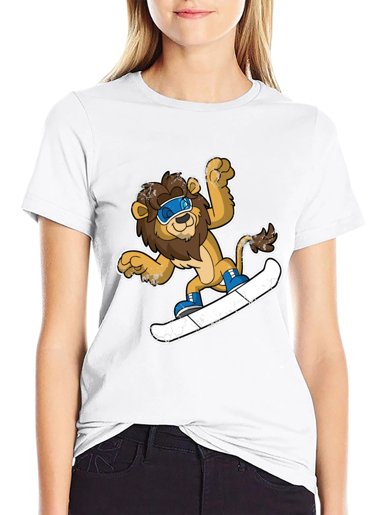 Lion Snowboarding T-Shirt - Fun Cartoon Design