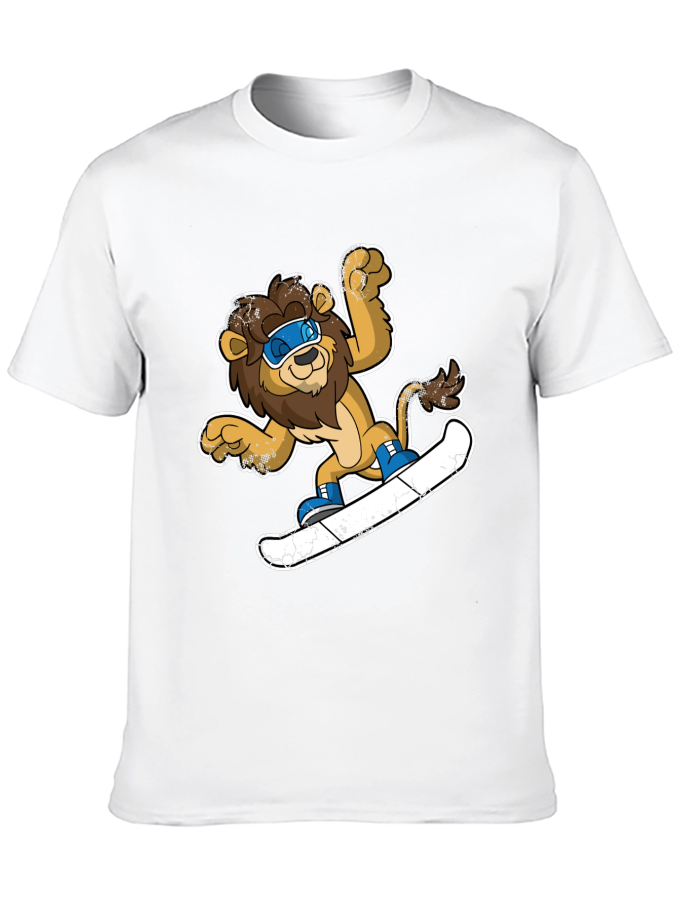 Lion Snowboarding T-Shirt - Fun Cartoon Design