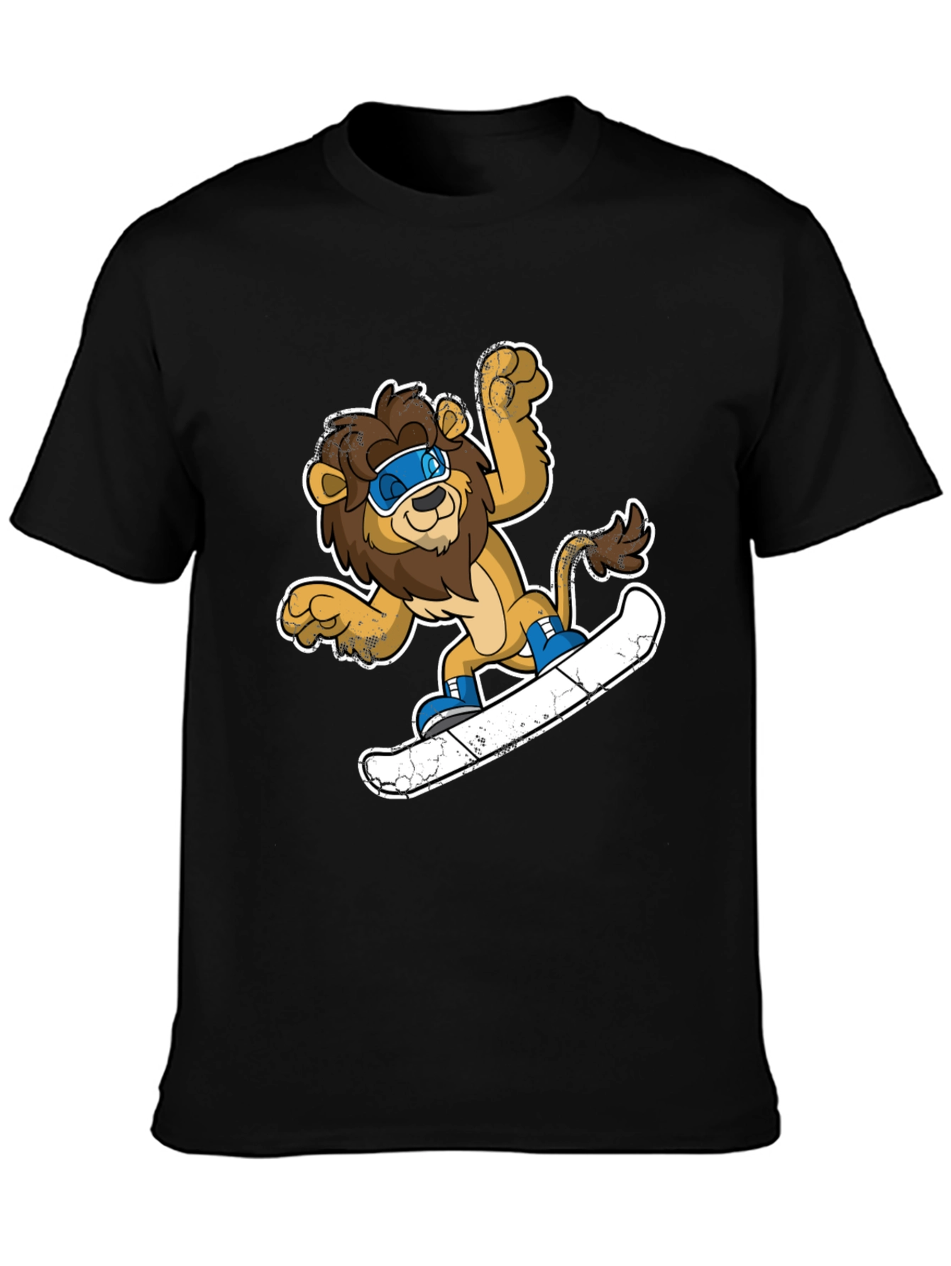 Lion Snowboarding T-Shirt - Fun Cartoon Design