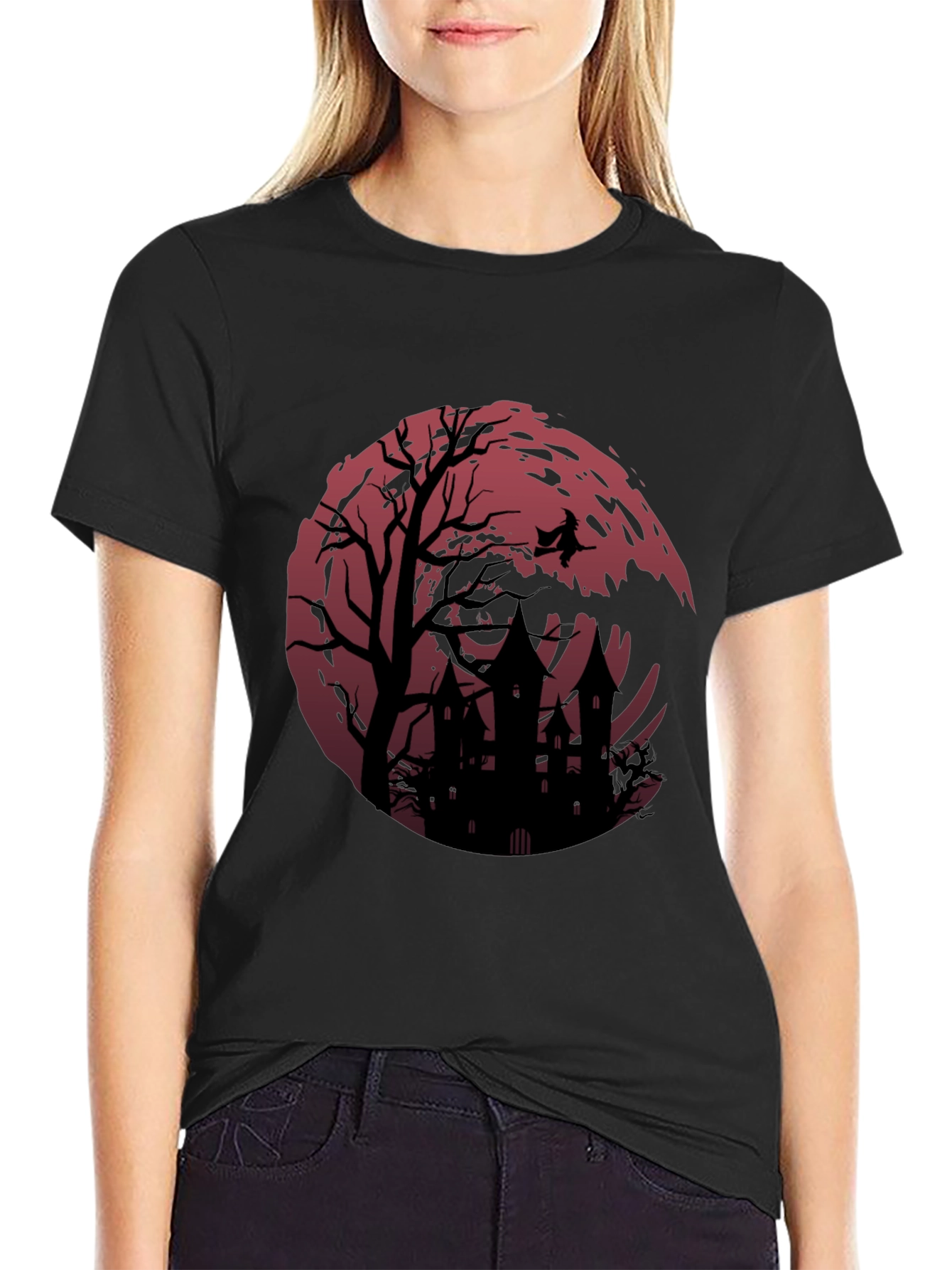 Halloween Witch & Haunted House Graphic Tee