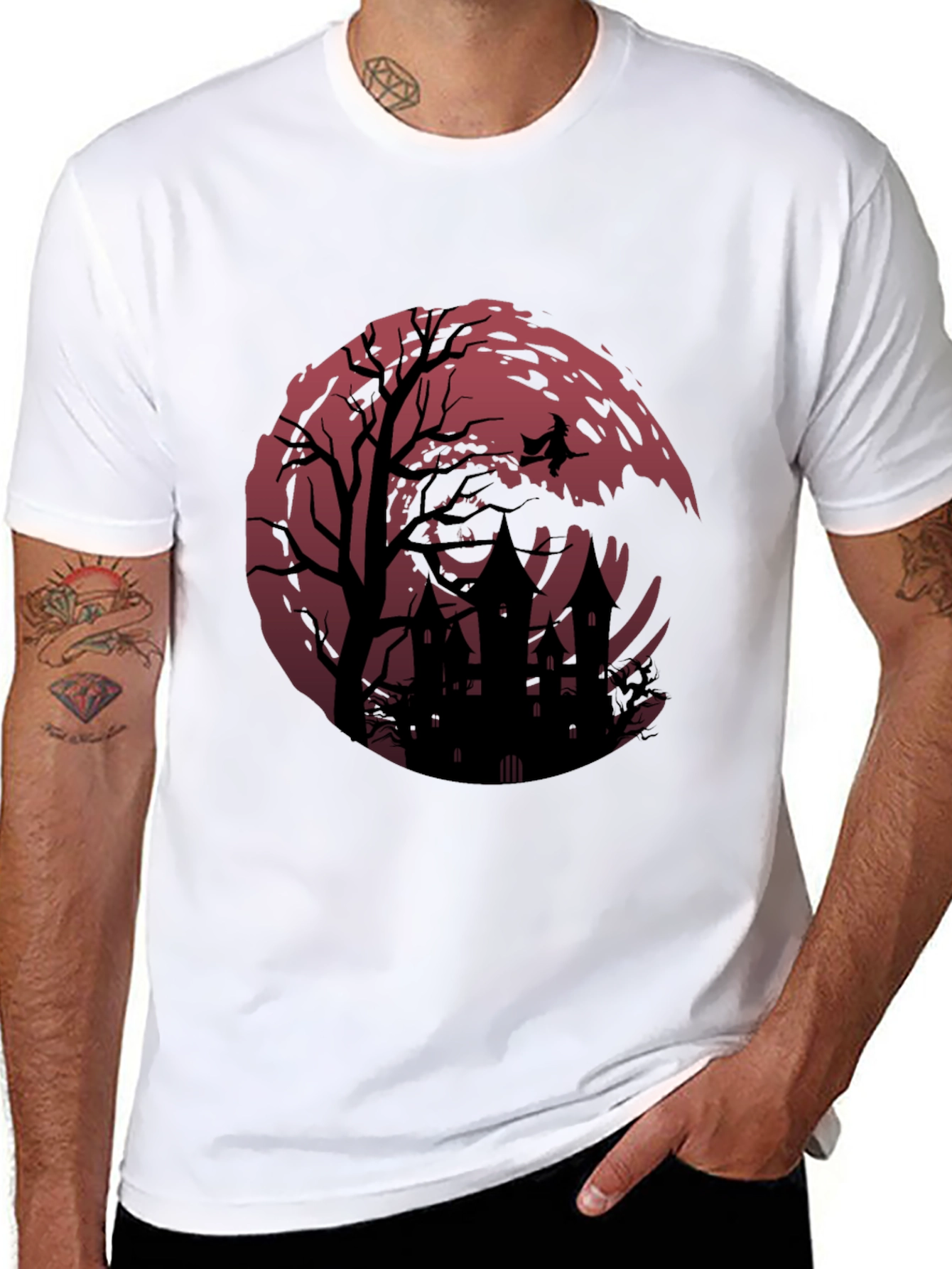 Halloween Witch & Haunted House Graphic Tee