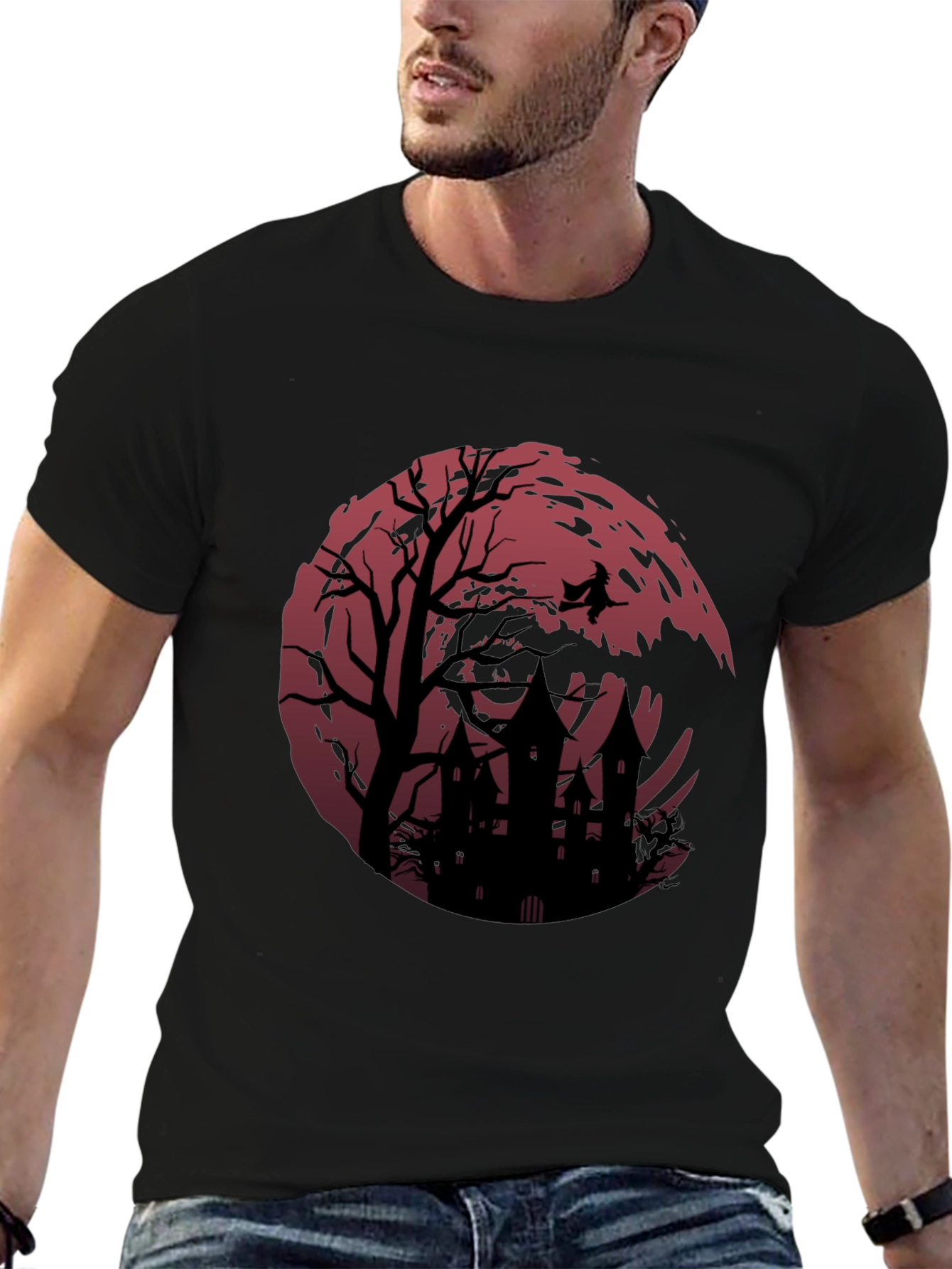 Halloween Witch & Haunted House Graphic Tee