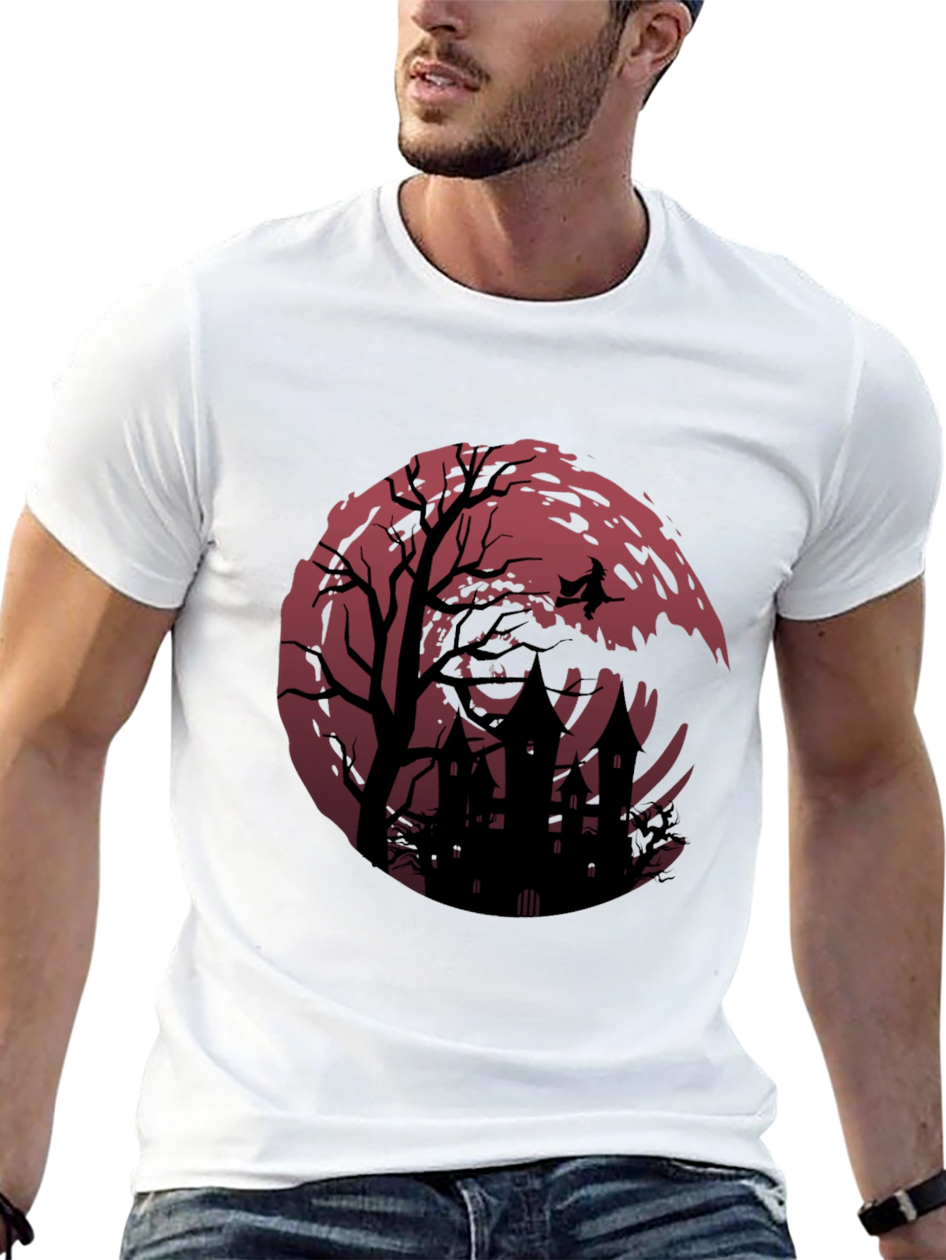 Halloween Witch & Haunted House Graphic Tee