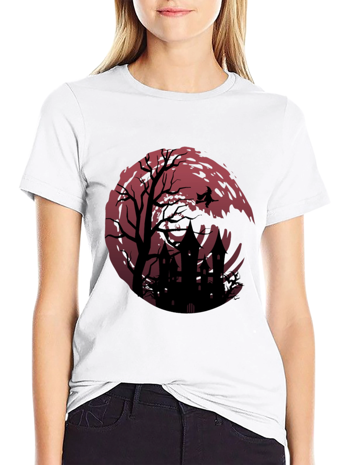 Halloween Witch & Haunted House Graphic Tee