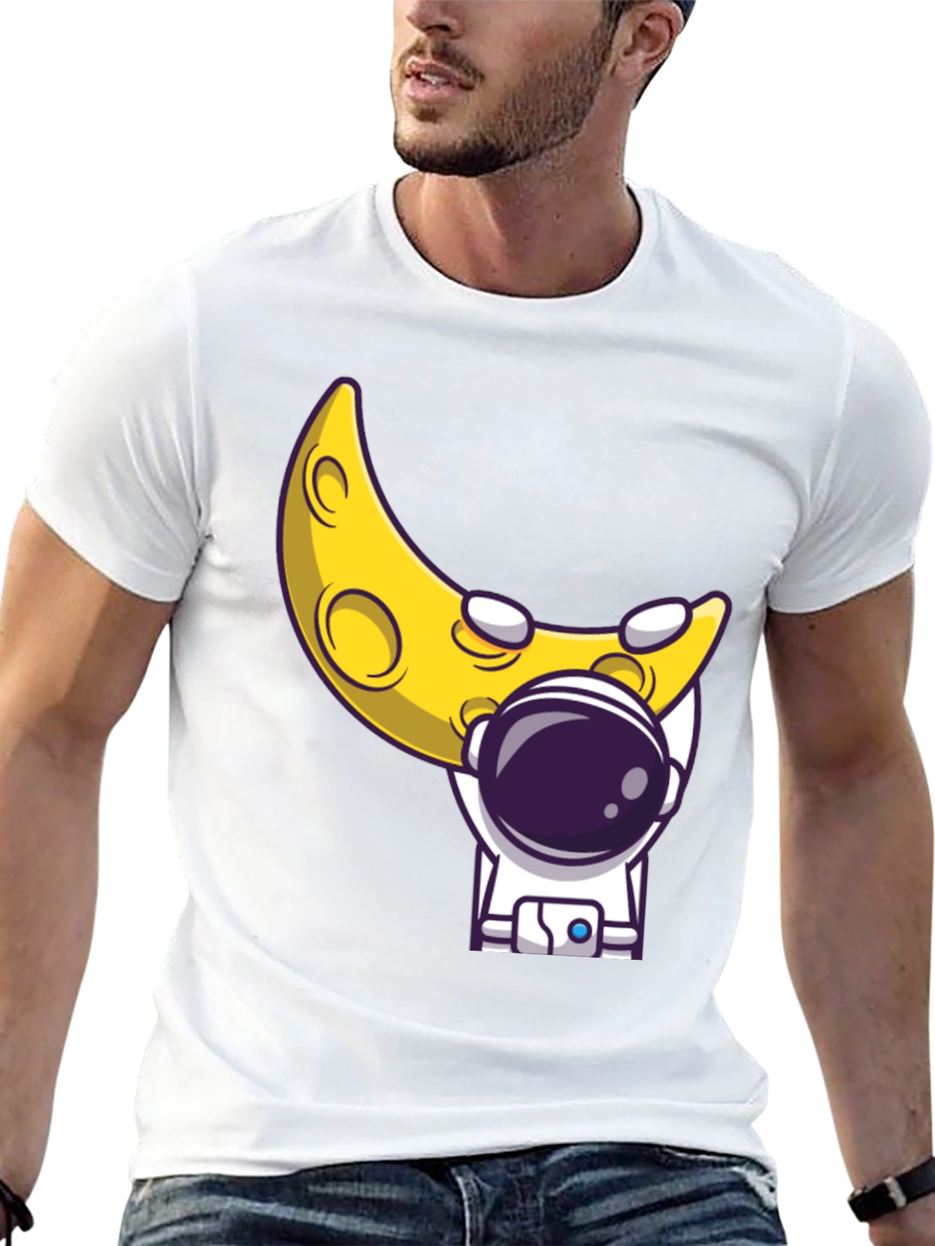 Astronaut Moon T-Shirt -  Black Cotton Tee