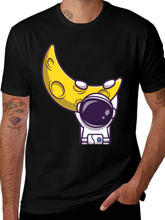 Astronaut Moon T-Shirt -  Black Cotton Tee