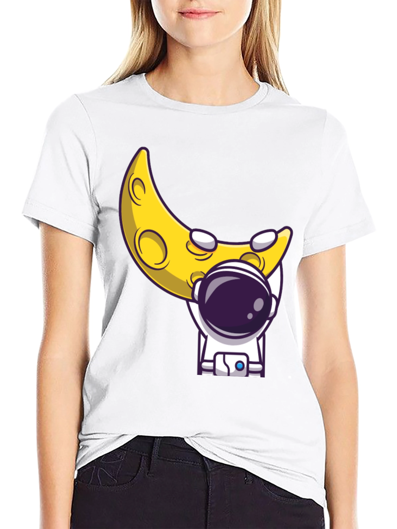 Astronaut Moon T-Shirt -  Black Cotton Tee