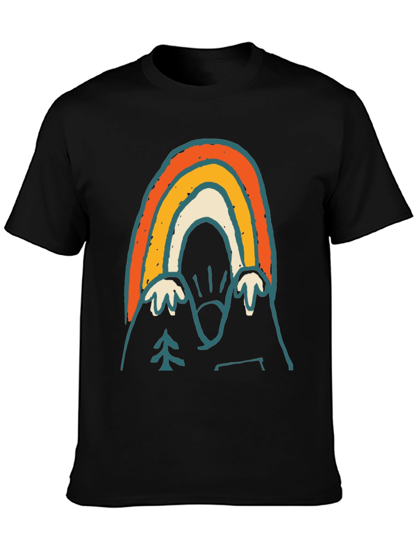 Retro Mountain Rainbow Graphic Tee - Black