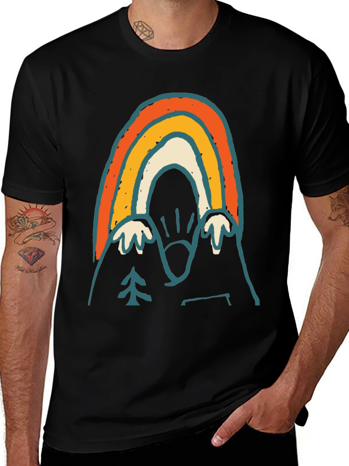 Retro Mountain Rainbow Graphic Tee - Black