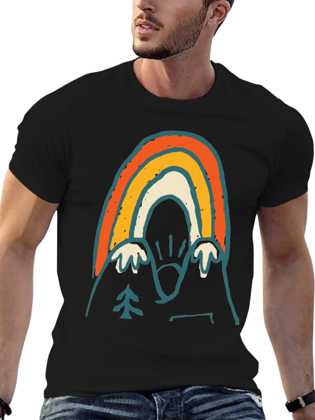 Retro Mountain Rainbow Graphic Tee - Black