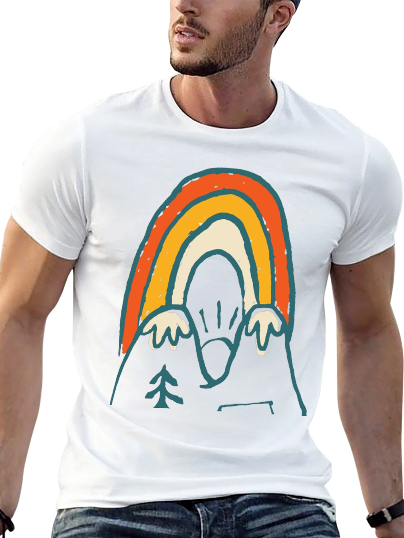 Retro Mountain Rainbow Graphic Tee - Black