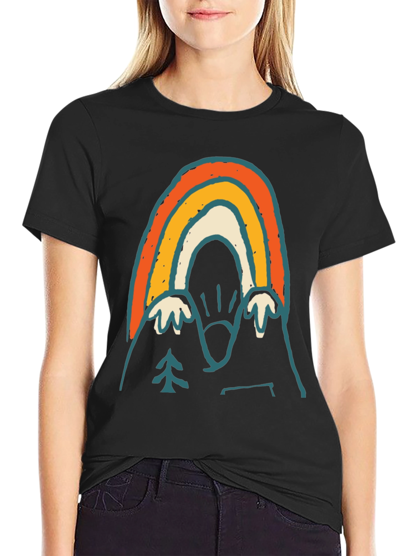 Retro Mountain Rainbow Graphic Tee - Black