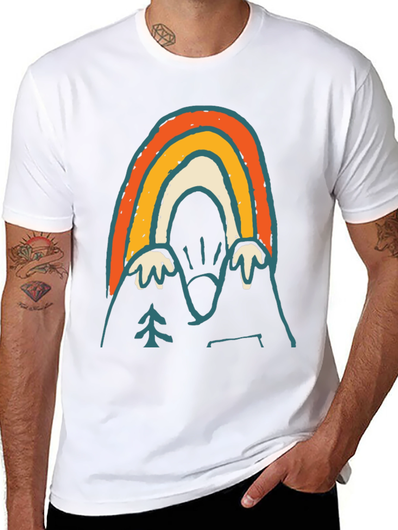 Retro Mountain Rainbow Graphic Tee - Black
