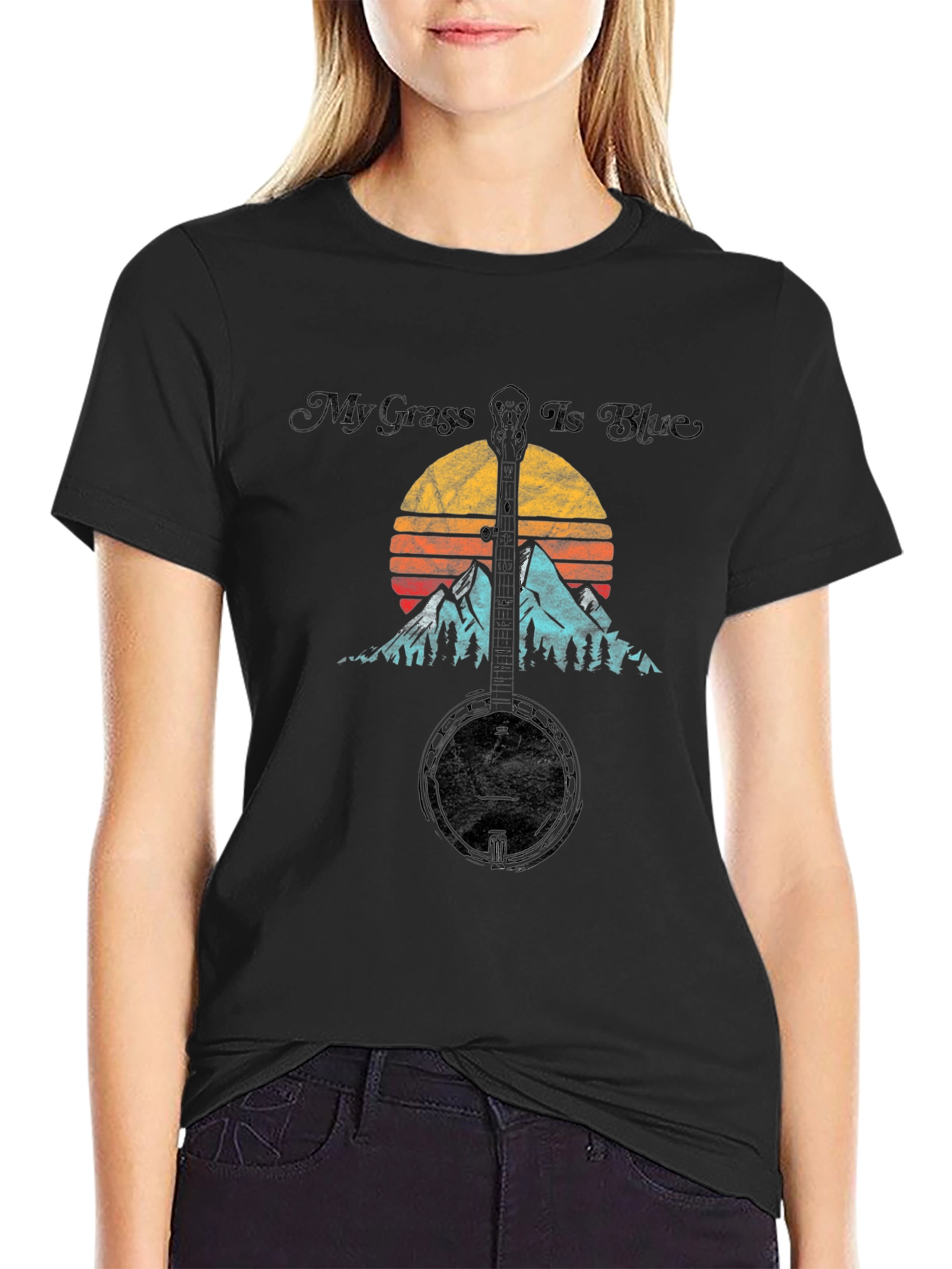 My Grass Is Blue Banjo Sunset Graphic Tee