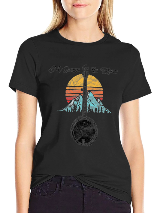 My Grass Is Blue Banjo Sunset Graphic Tee