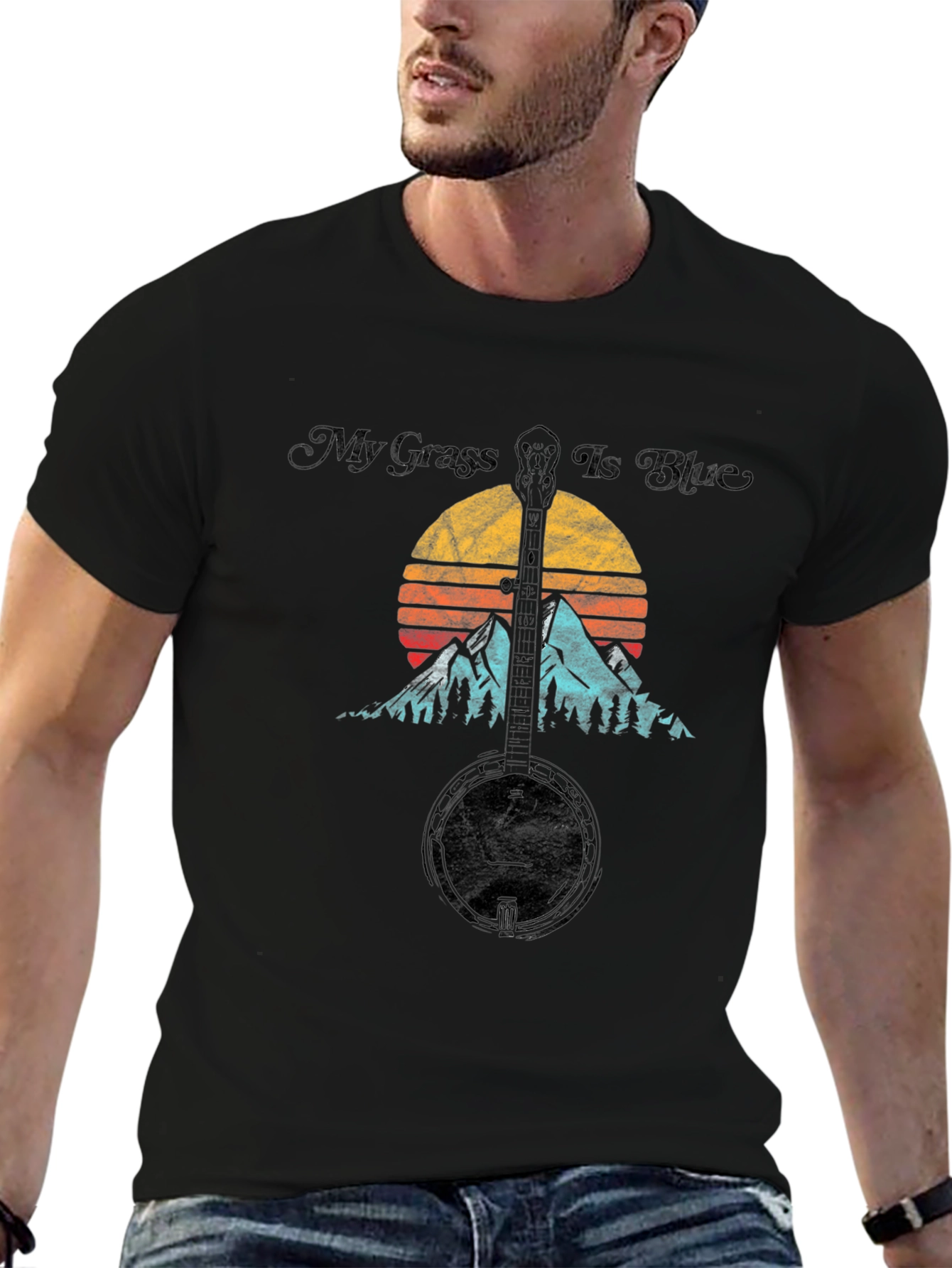 My Grass Is Blue Banjo Sunset Graphic Tee