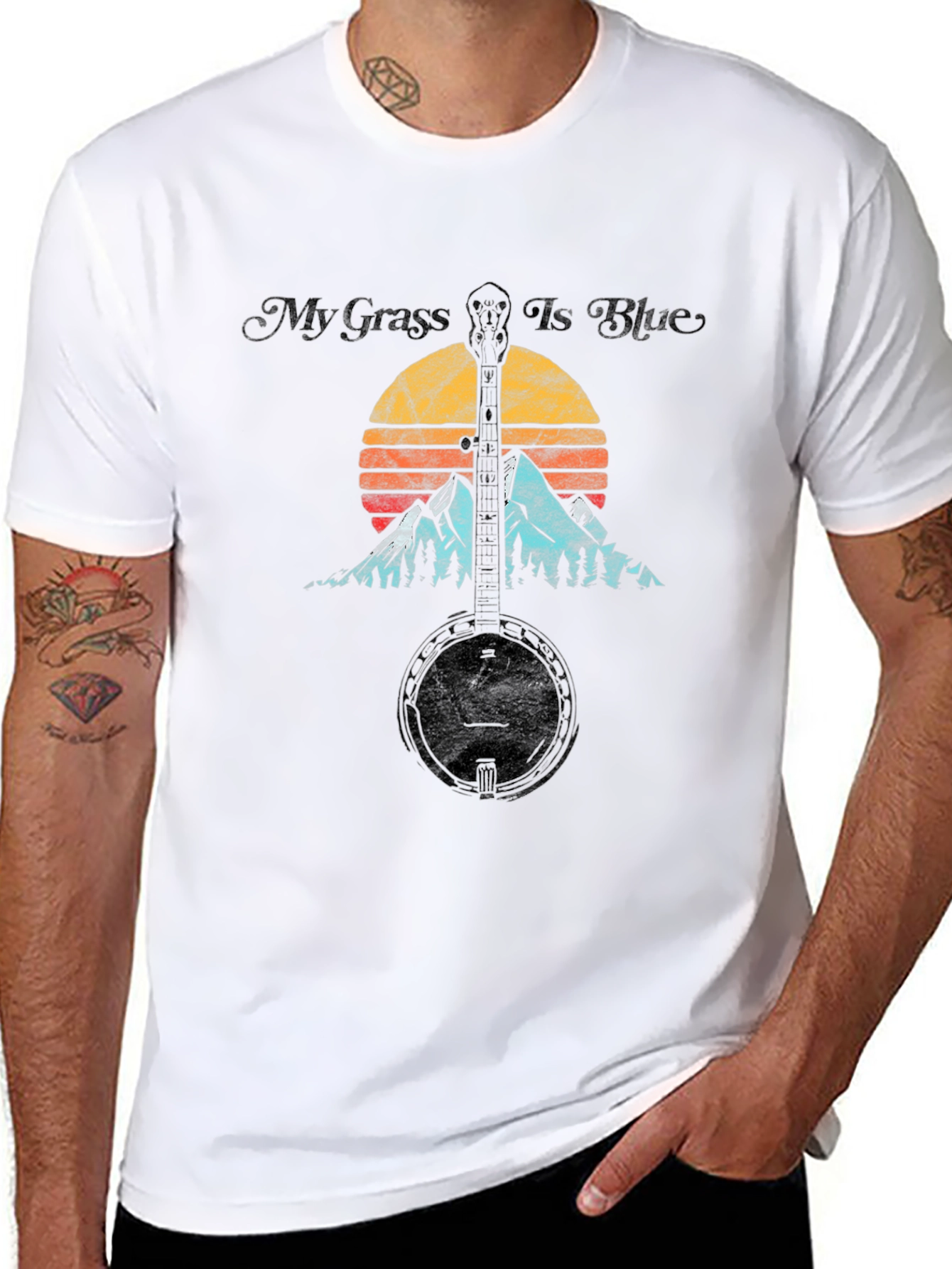My Grass Is Blue Banjo Sunset Graphic Tee