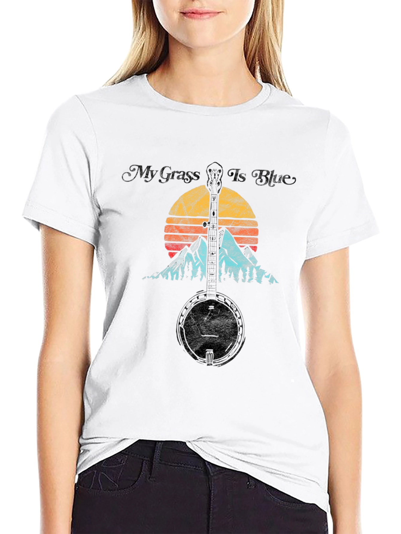 My Grass Is Blue Banjo Sunset Graphic Tee