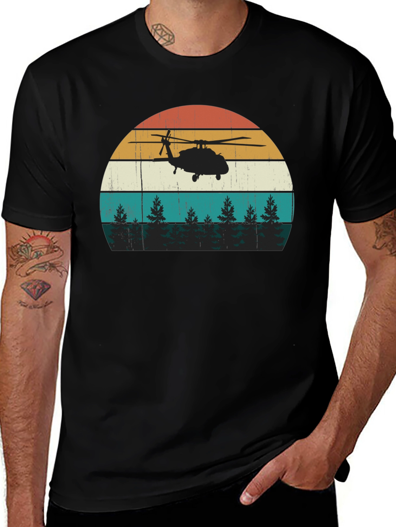 Helicopter Sunset Graphic Tee - Retro Style