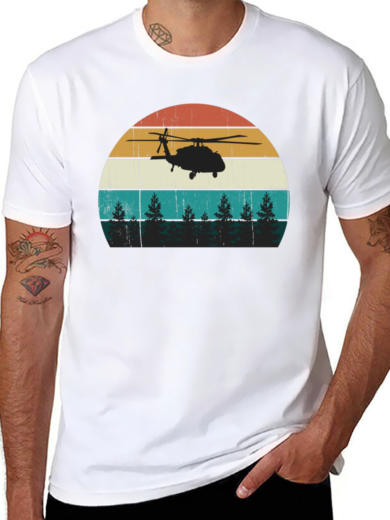 Helicopter Sunset Graphic Tee - Retro Style