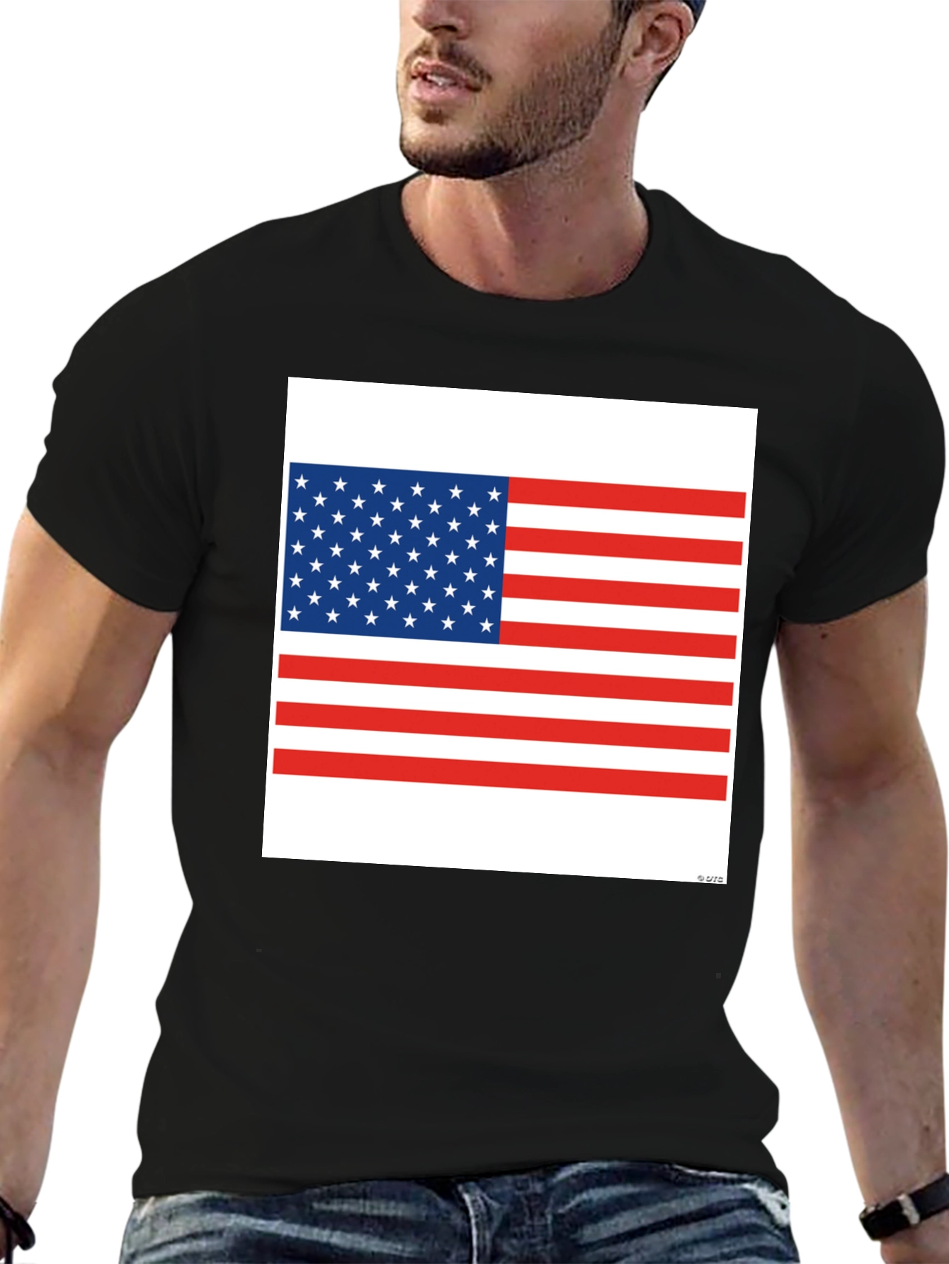 American Flag Graphic Print Black T-Shirt