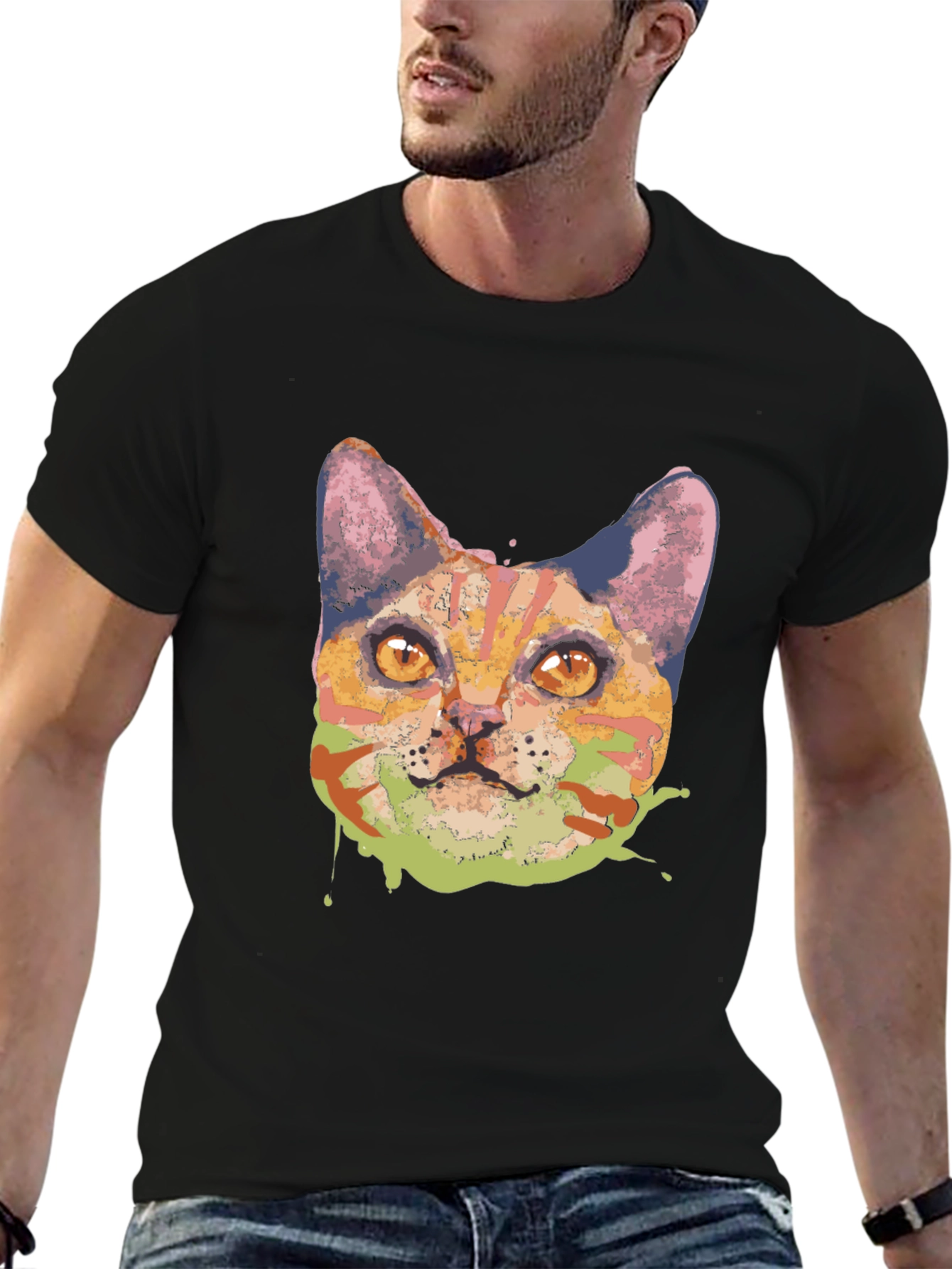 Abstract Cat Graphic Tee - Black