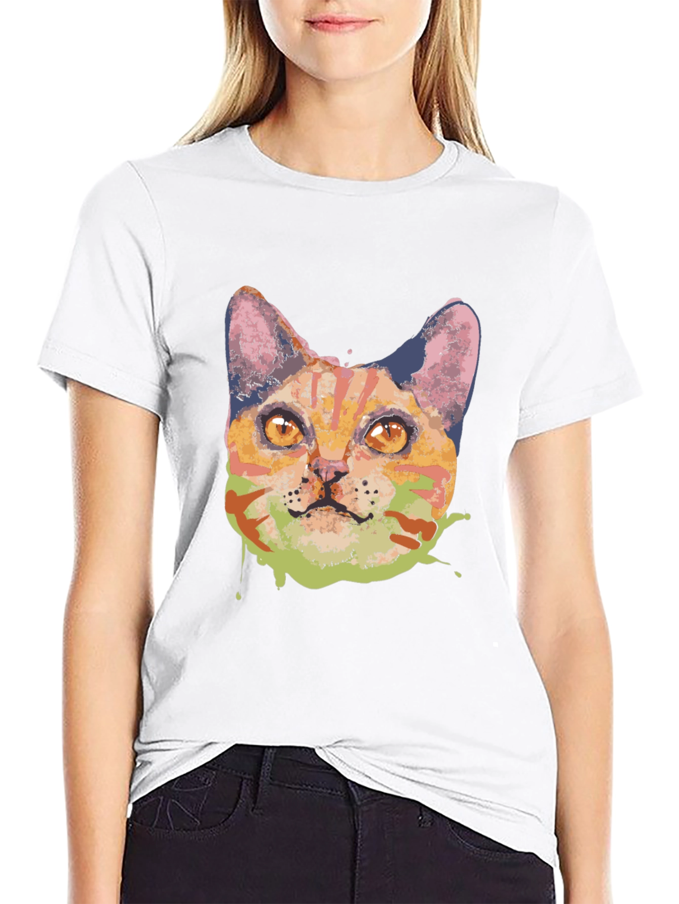 Abstract Cat Graphic Tee - Black