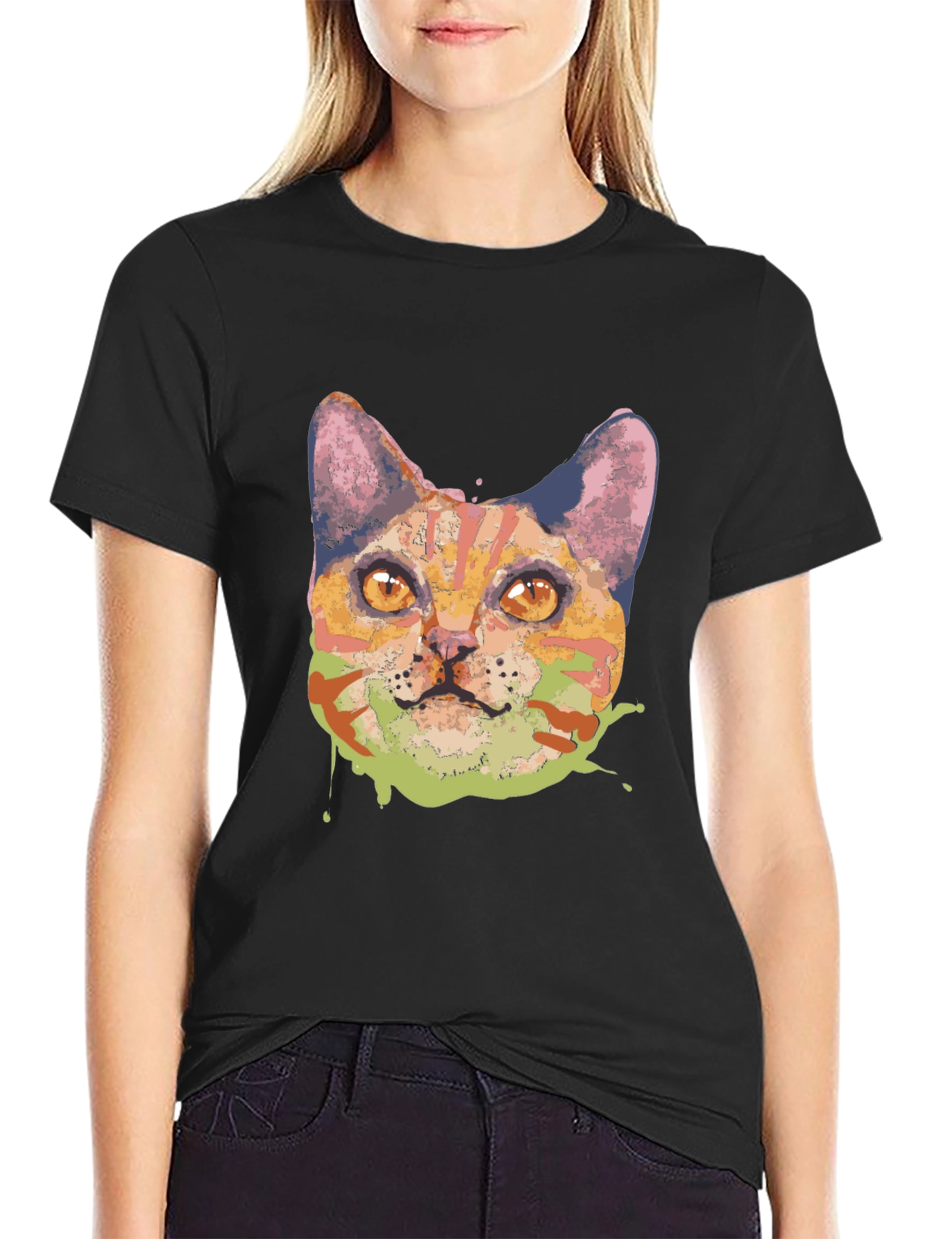 Abstract Cat Graphic Tee - Black