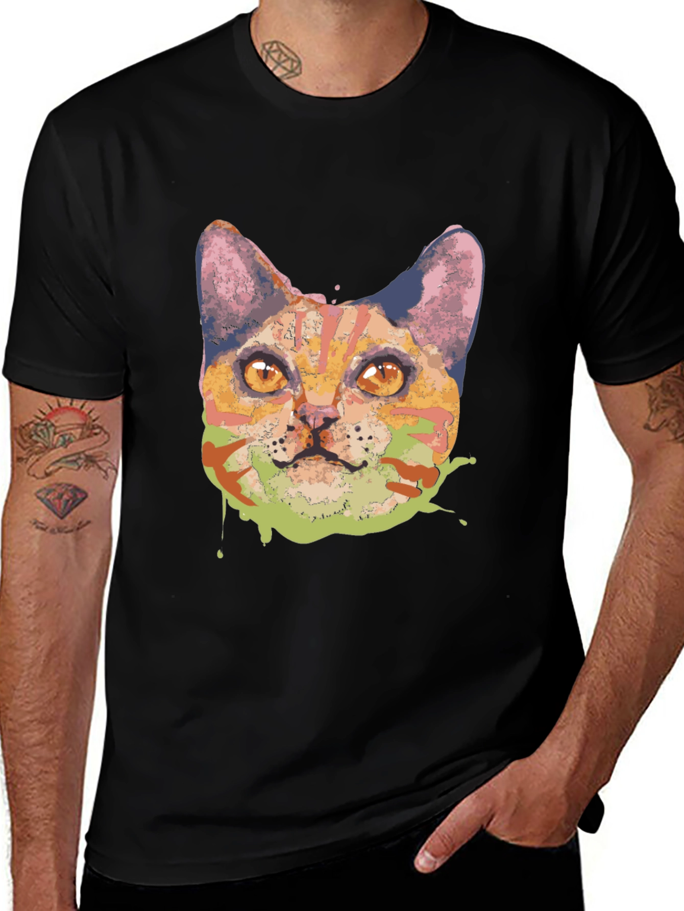 Abstract Cat Graphic Tee - Black