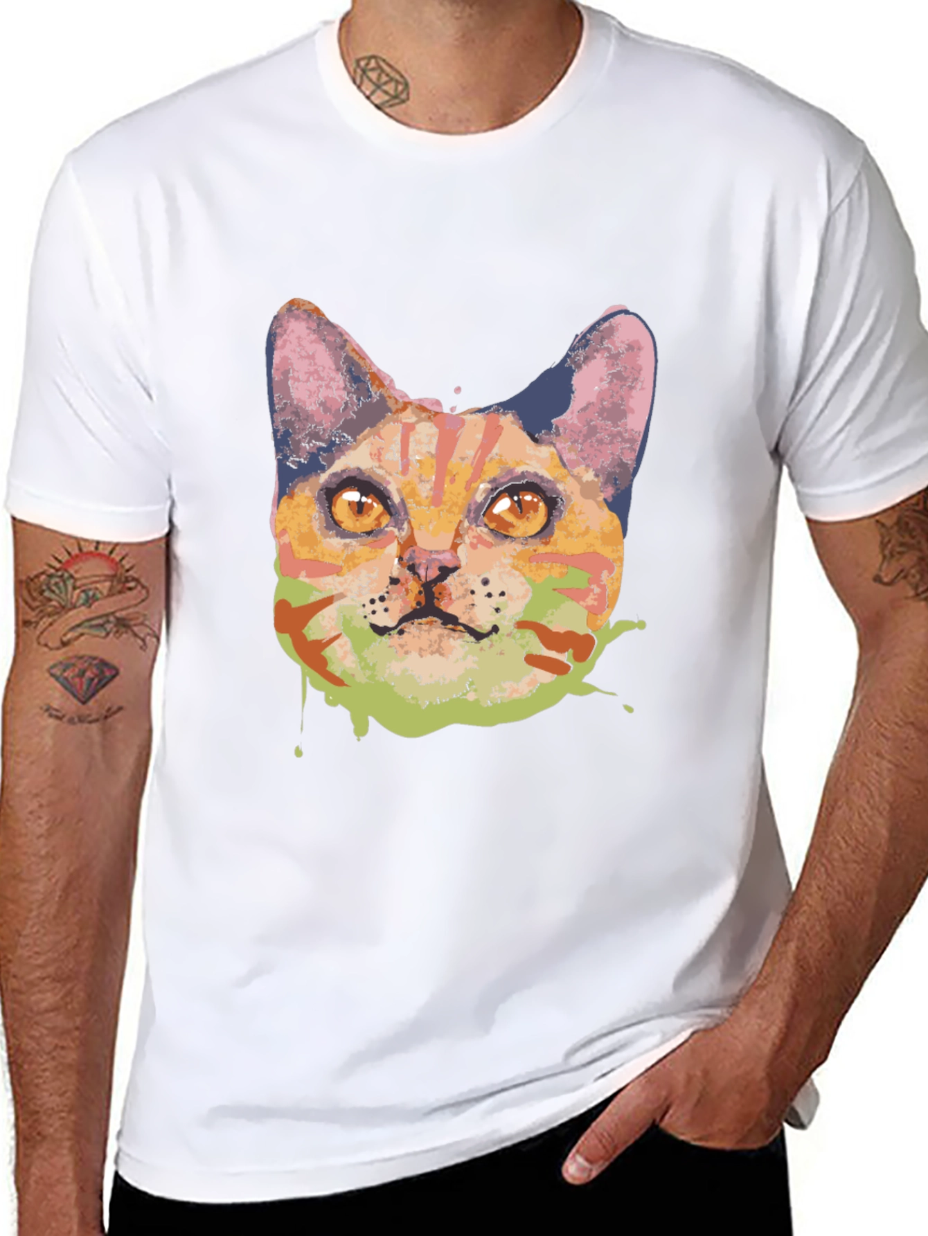 Abstract Cat Graphic Tee - Black