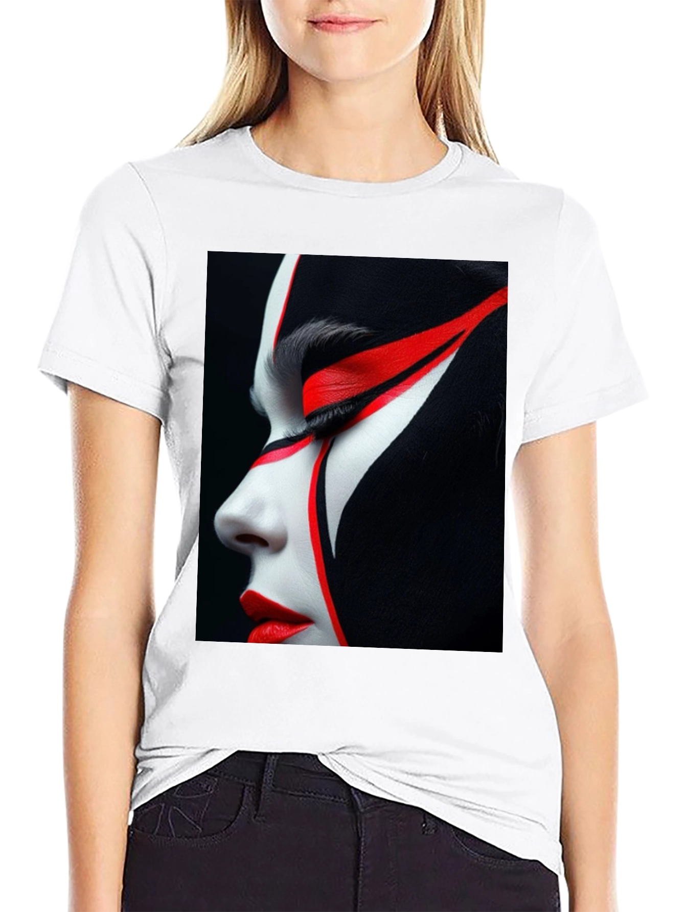 Graphic Print Tee - Red & White Face Art